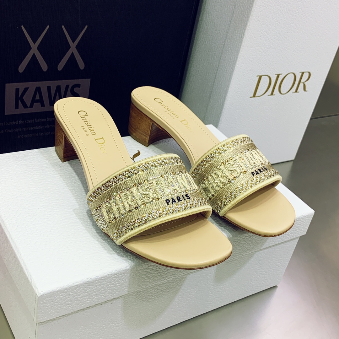 Christian Dior Women’s Dway Heeled Slide Yellow For Women CD