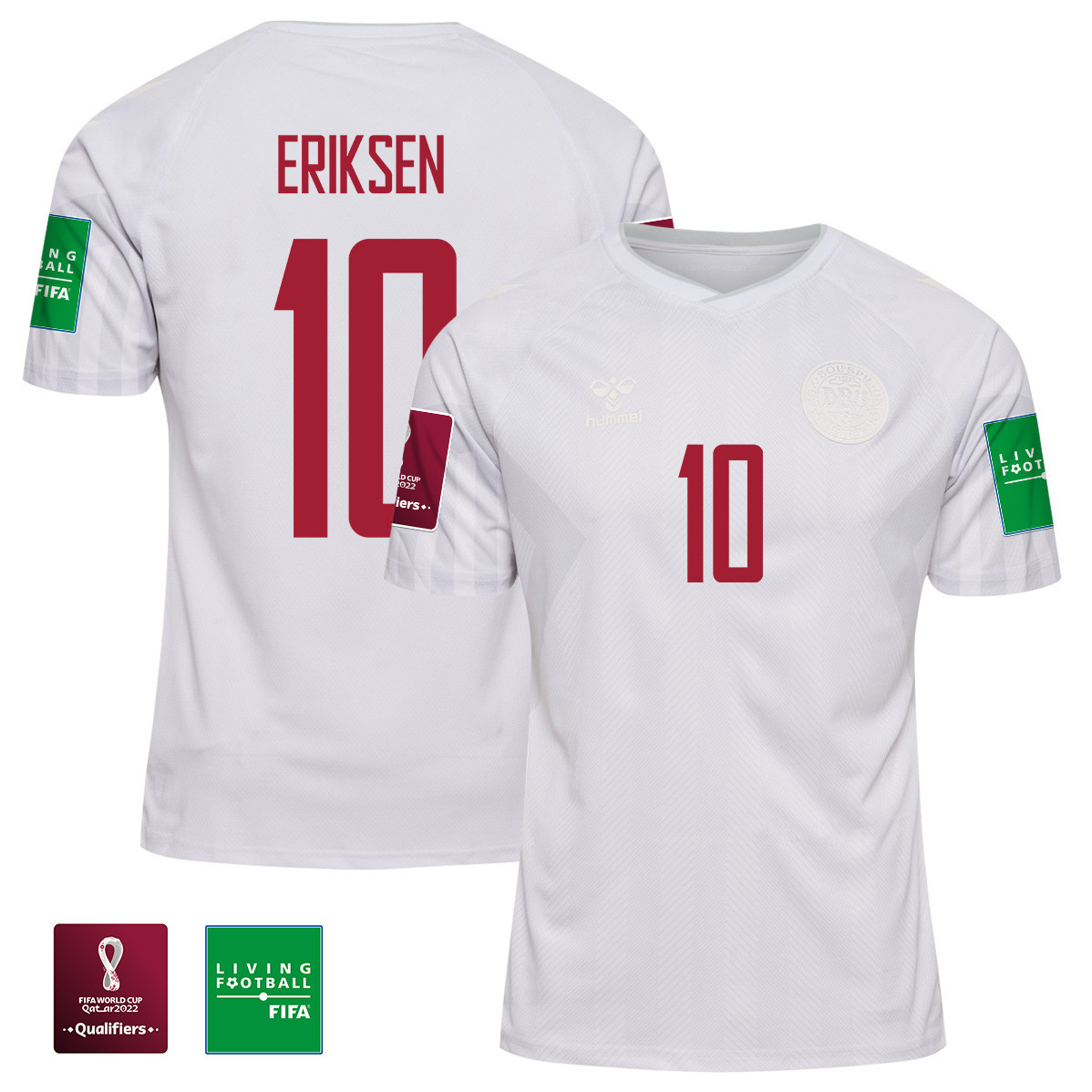 Christian Eriksen 10 Denmark National Team FIFA World Cup Qatar 2022 Patch Away Soccer Jersey, Men