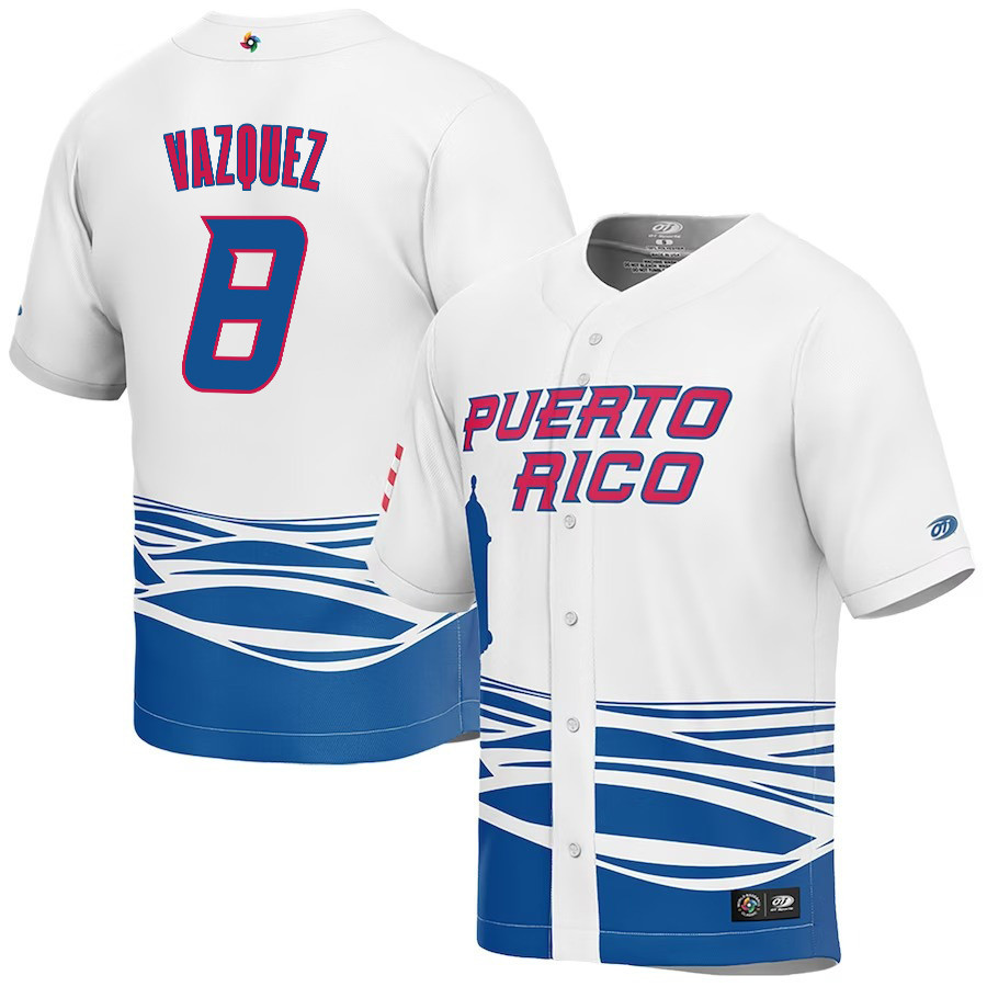 Christian Vazquez 8 Puerto Rico Baseball 2023 World Baseball Classic Stitched Jersey – White Christian Vazquez 8 Puerto Rico Baseball 2023 World Baseball Classic Stitched Jersey – White