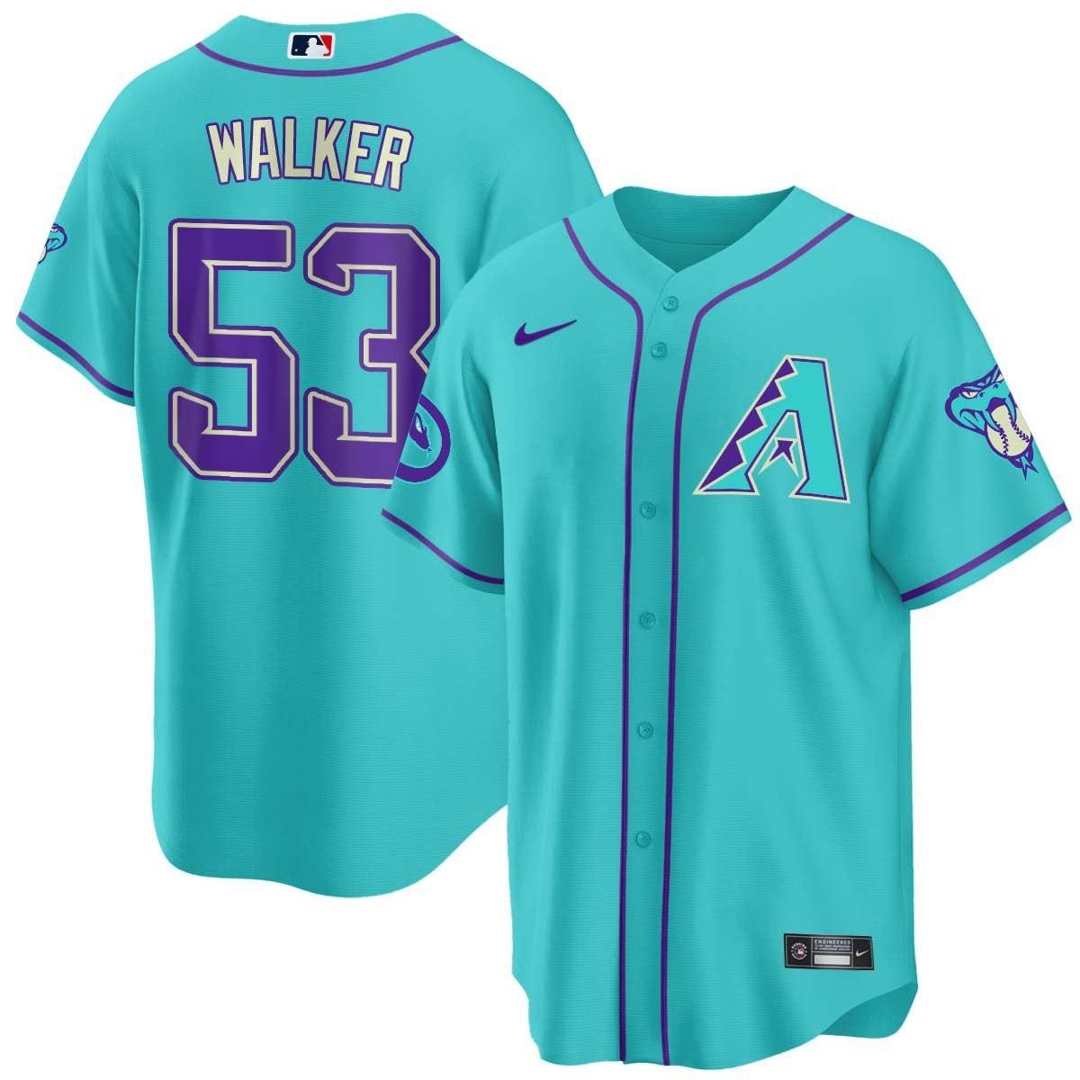 Christian Walker Men's 2024 Arizona Diamondbacks Teal Purple Cool Base Jersey - All Stitched