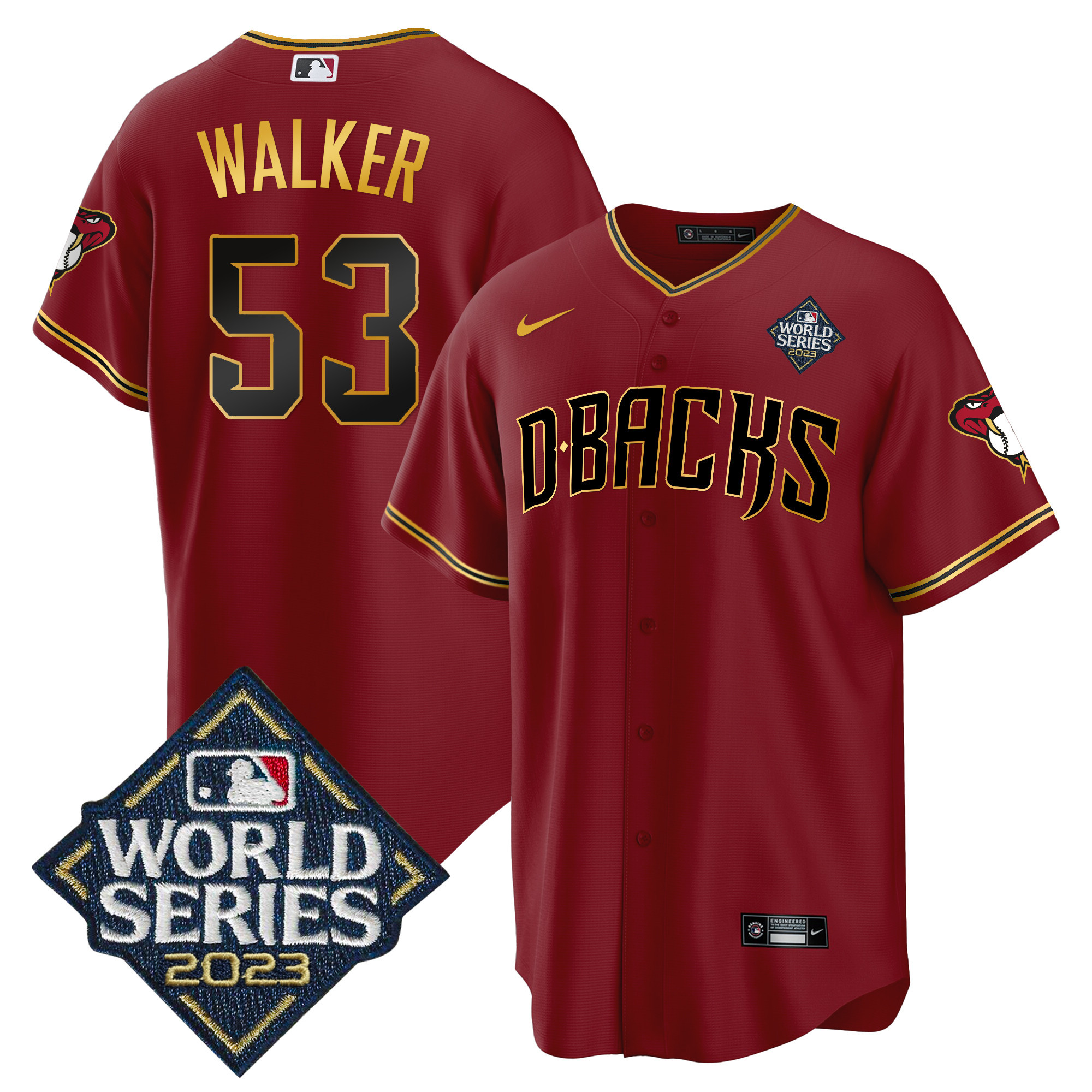 Christian Walker Men's Arizona Diamondbacks 2023 World Series Cool Base Gold V2 Crimson Gold Jersey - All Stitched