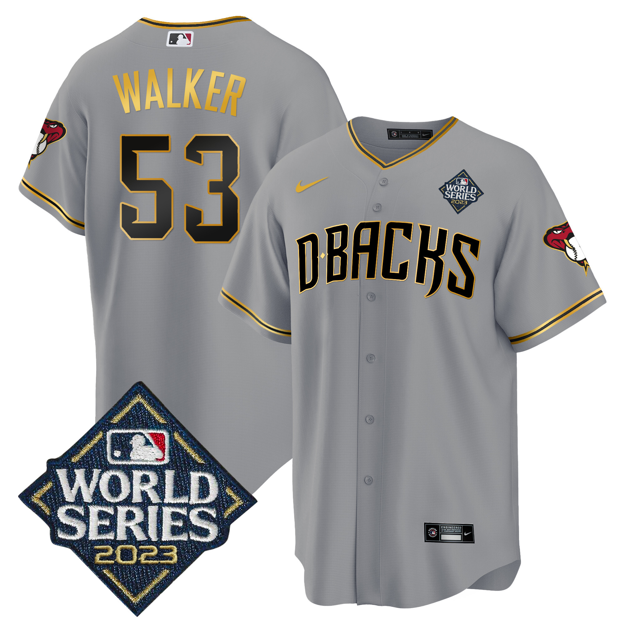 Christian Walker Men's Arizona Diamondbacks 2023 World Series Cool Base Gold V2 Gray Gold Jersey - All Stitched