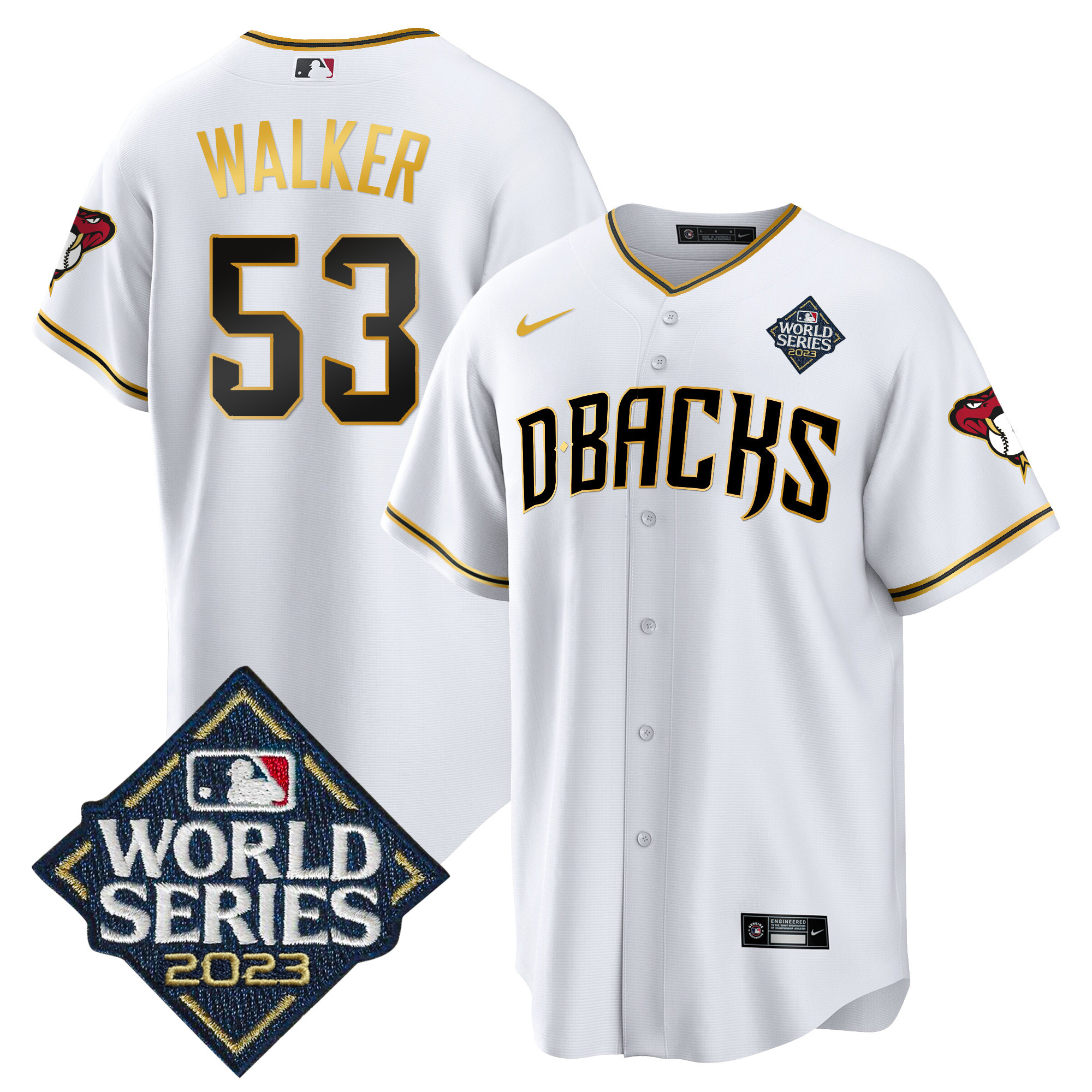 Christian Walker Men's Arizona Diamondbacks 2023 World Series Cool Base Gold V2 White Gold Jersey - All Stitched