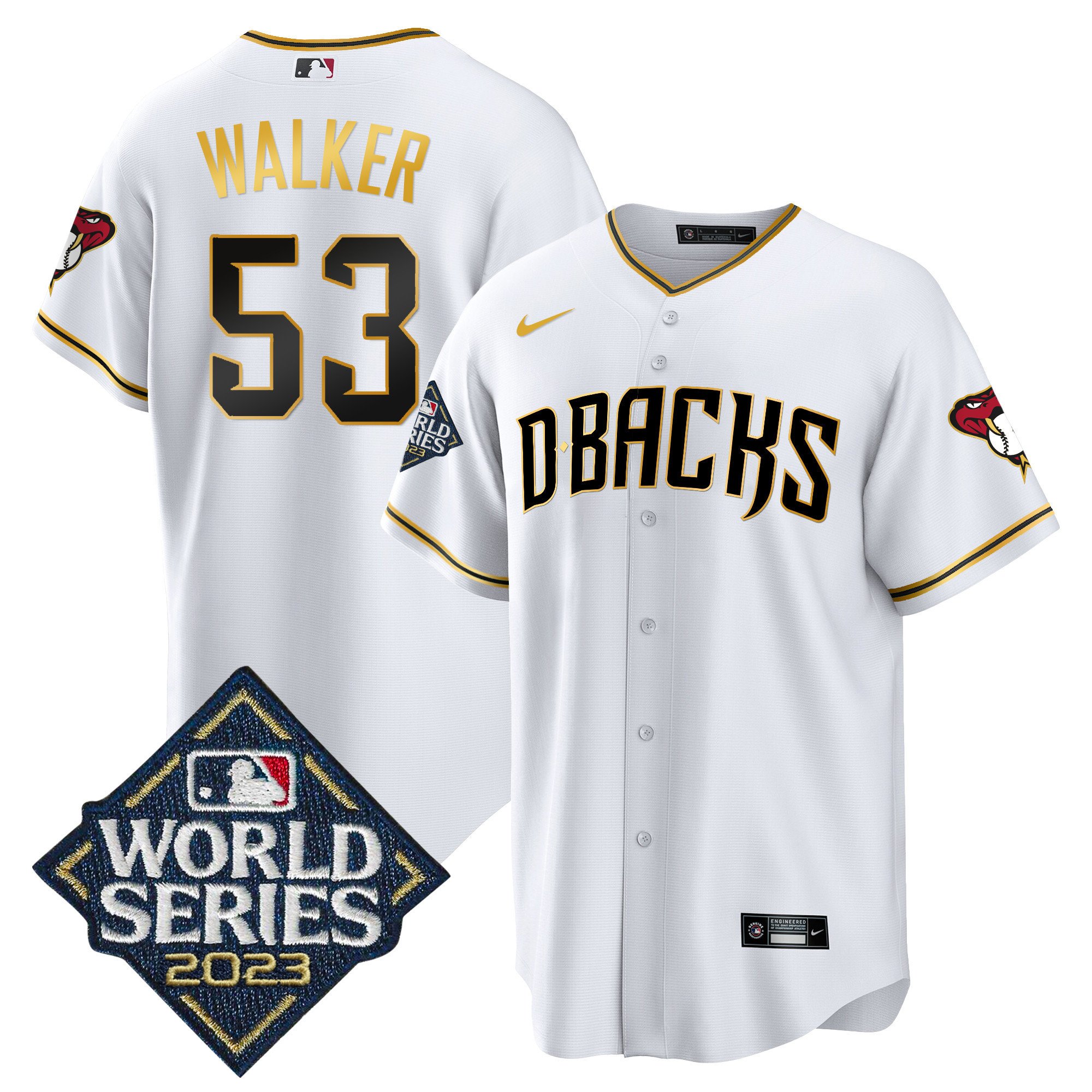 Christian Walker Men's Arizona Diamondbacks 2023 World Series Cool Base Gold White Gold Jersey - All Stitched