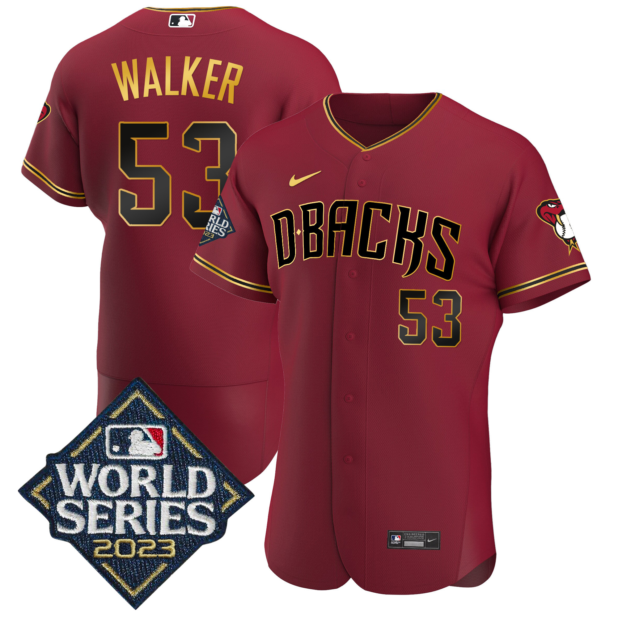 Christian Walker Men's Arizona Diamondbacks 2023 World Series Flex Base Gold Crimson Gold Jersey - All Stitched