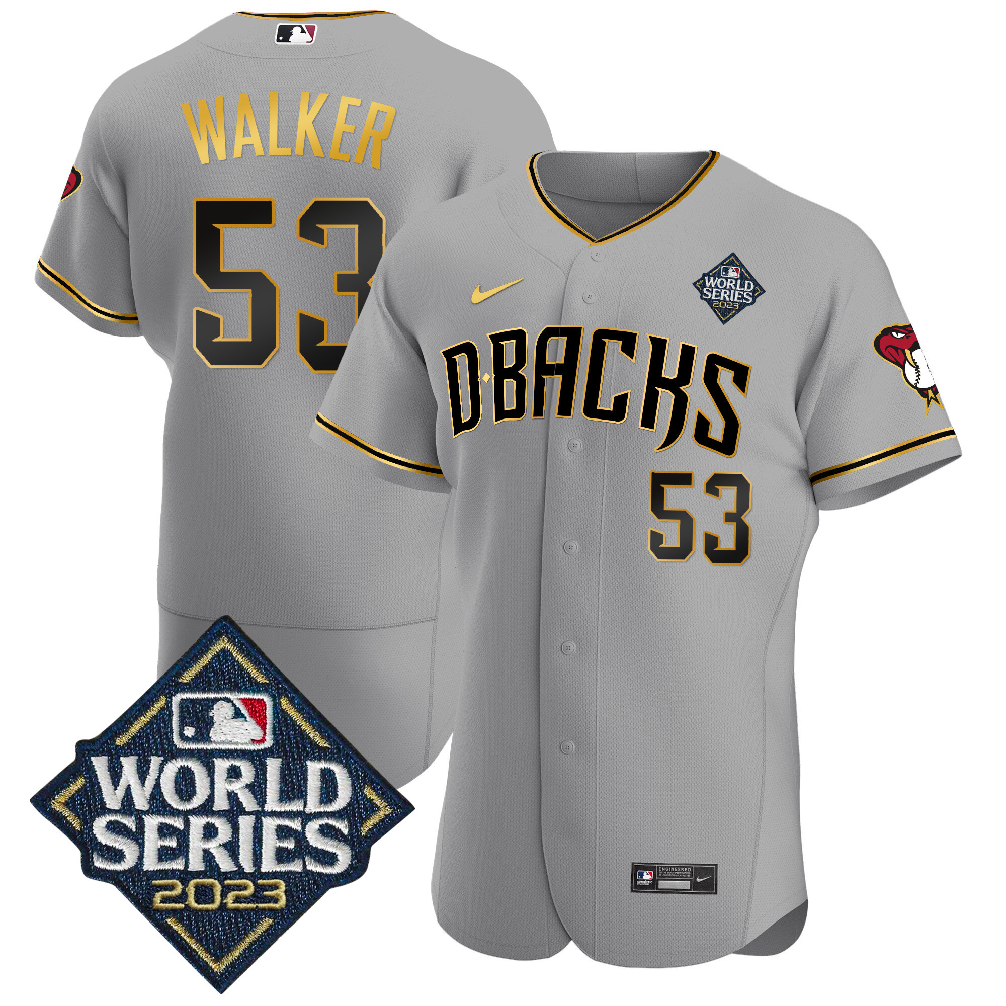 Christian Walker Men's Arizona Diamondbacks 2023 World Series Flex Base Gold V2 Gray Gold Jersey - All Stitched