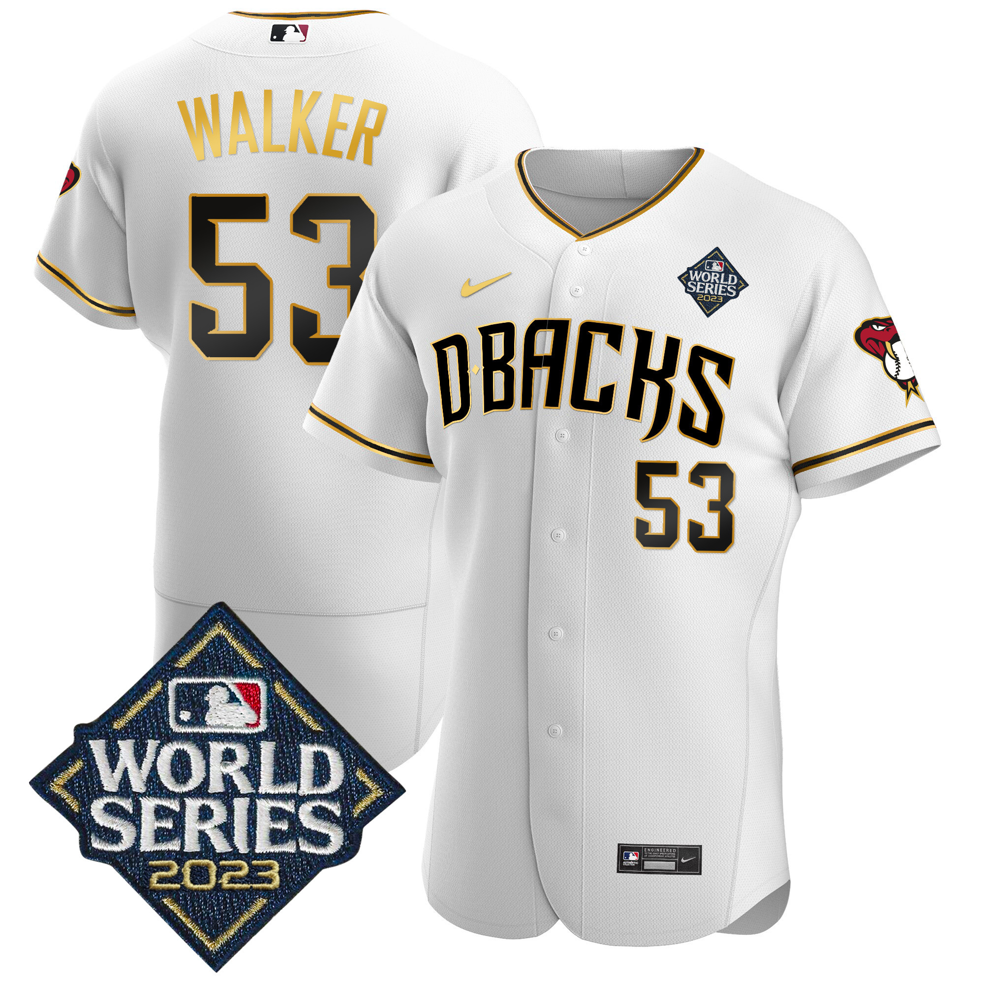 Christian Walker Men's Arizona Diamondbacks 2023 World Series Flex Base Gold V2 White Gold Jersey - All Stitched