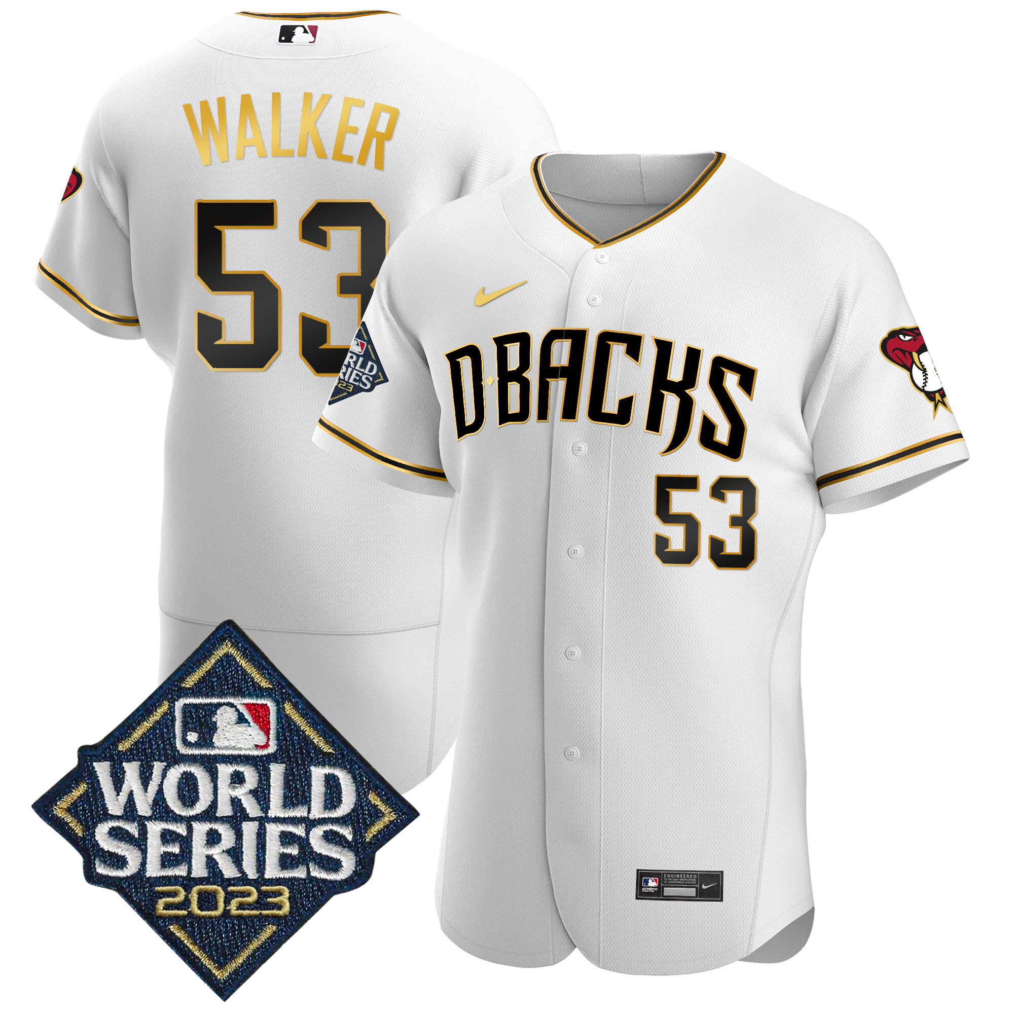 Christian Walker Men's Arizona Diamondbacks 2023 World Series Flex Base Gold White Gold Jersey - All Stitched