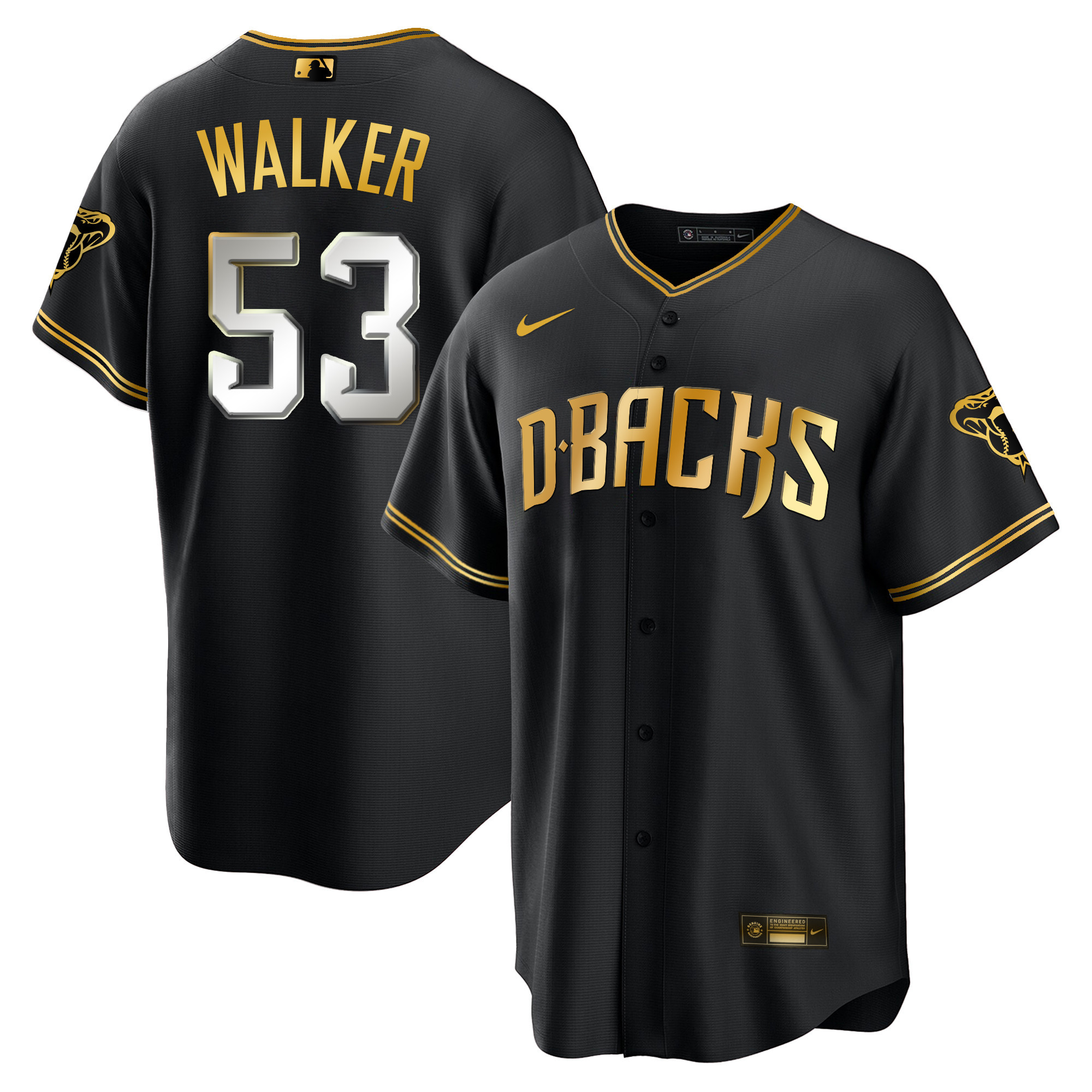 Christian Walker Men's Arizona Diamondbacks Cool Base Gold Trim Black Limited Jersey - All Stitched