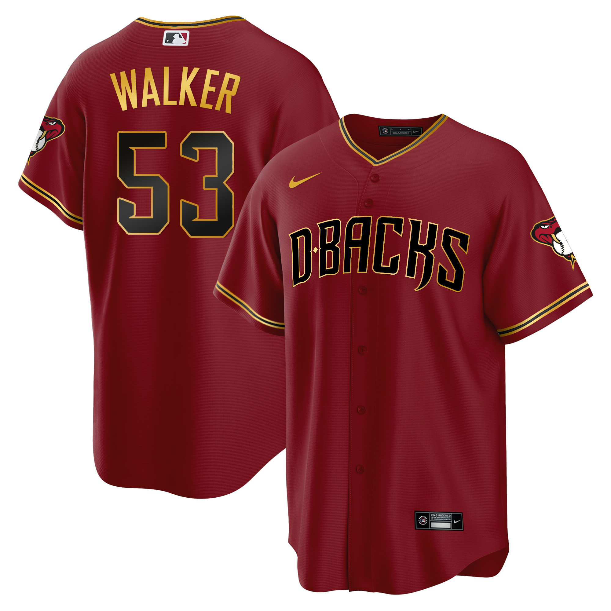 Christian Walker Men's Arizona Diamondbacks Cool Base Gold Trim Crimson Gold Jersey - All Stitched