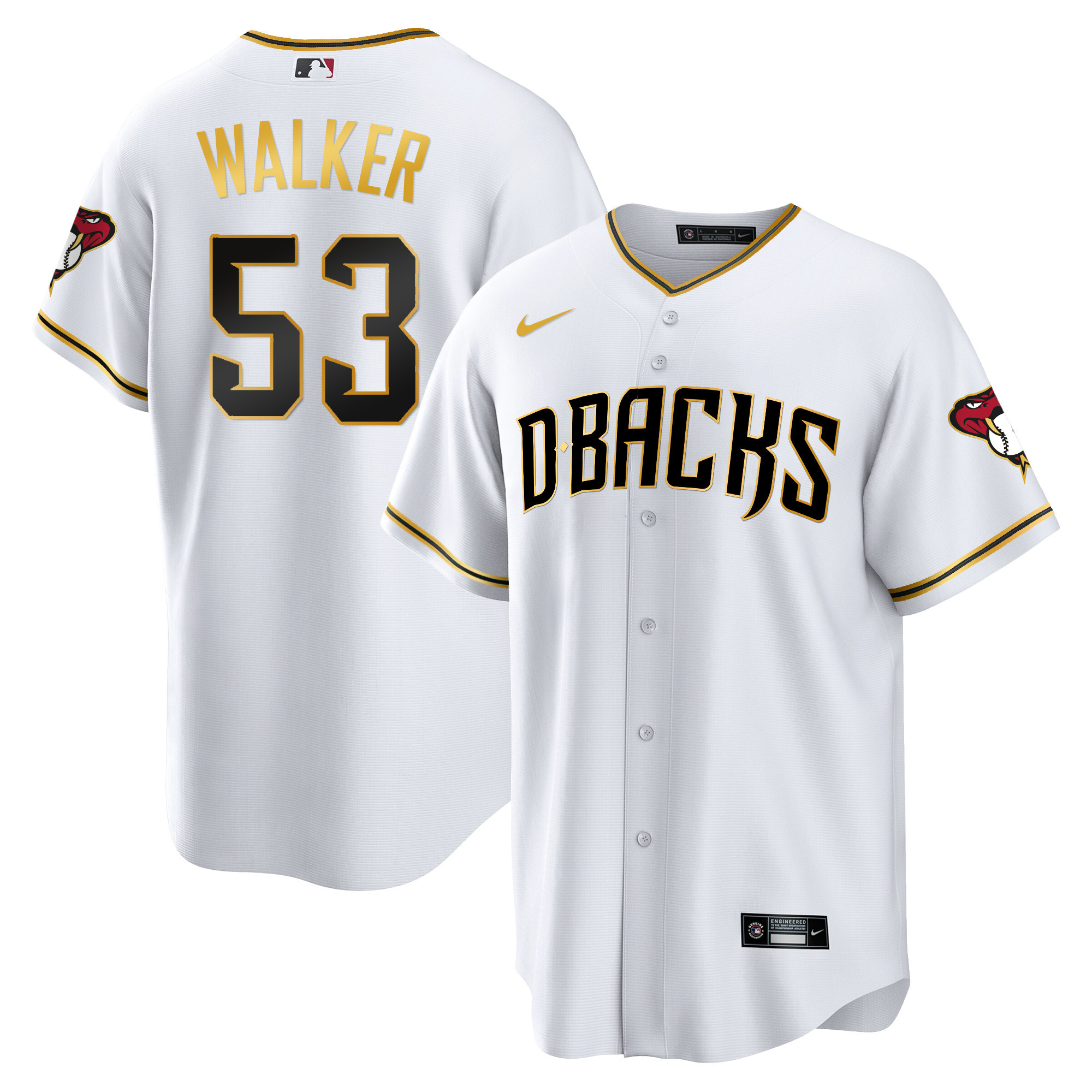 Christian Walker Men's Arizona Diamondbacks Cool Base Gold Trim White Gold Jersey - All Stitched