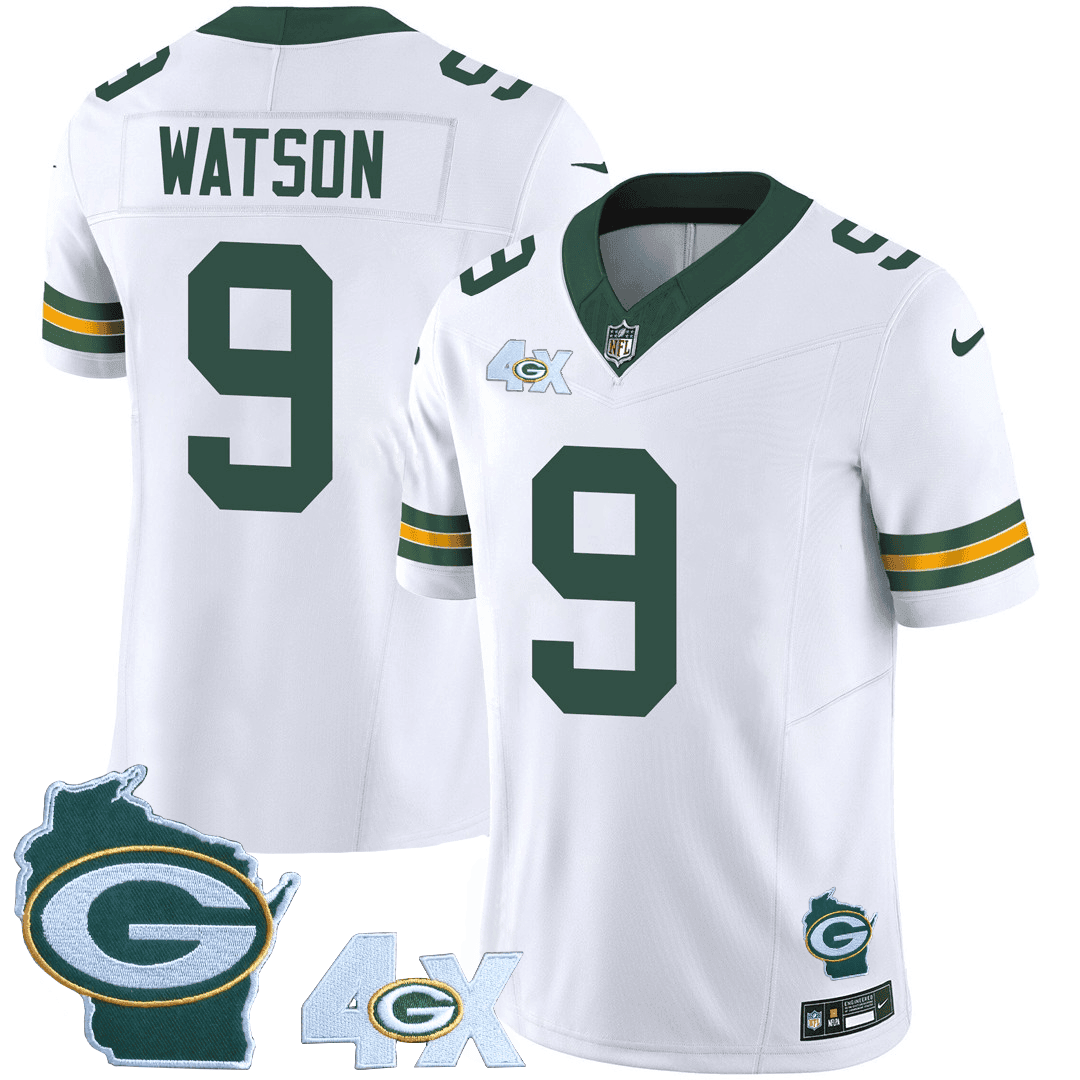 Christian Watson Men's Green Bay Packers 4x Champs & Home Patch Vapor White Jersey - All Stitched 