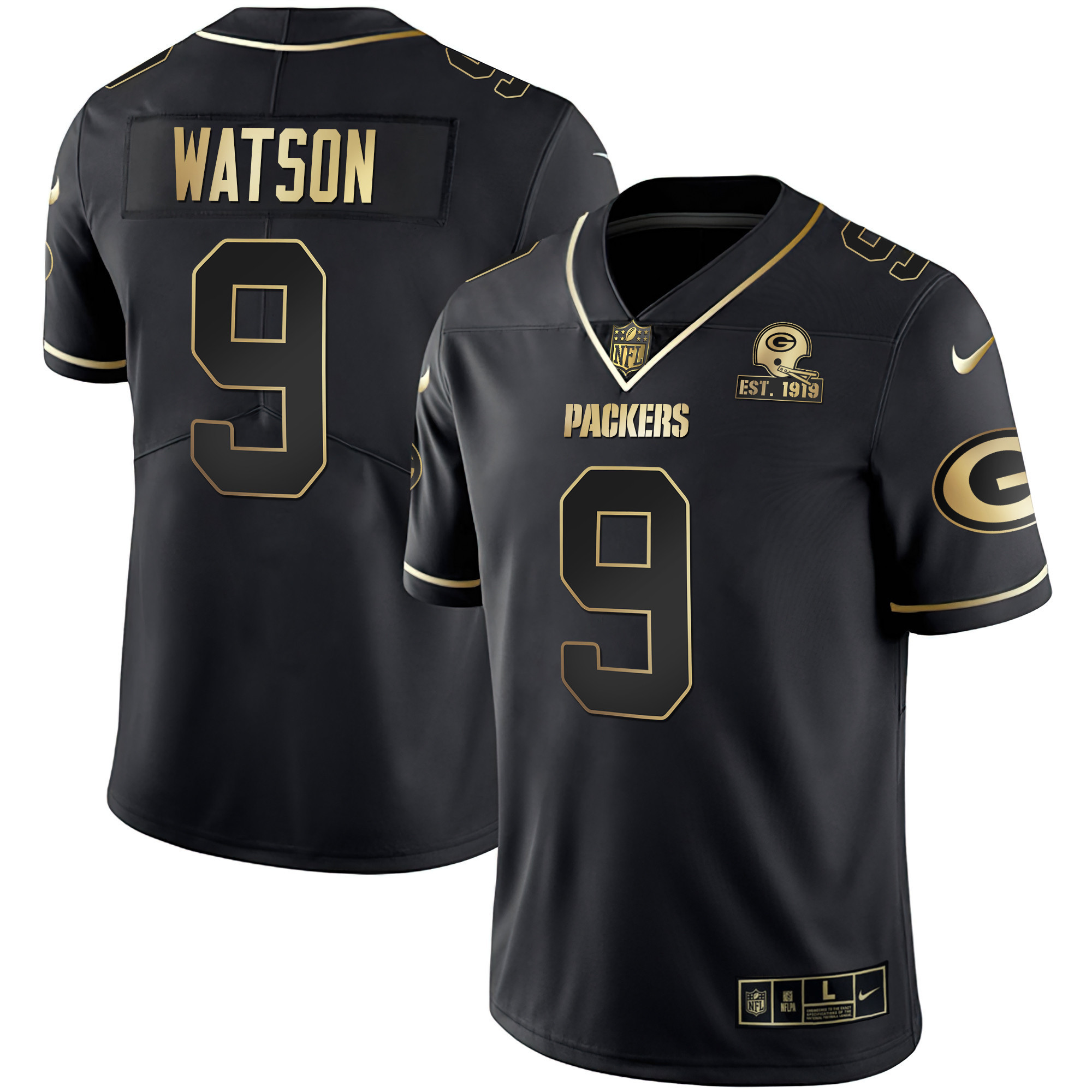 Christian Watson Men's Green Bay Packers White Gold & Black Gold Est 1919 Patch Black Gold Jersey - All Stitched 