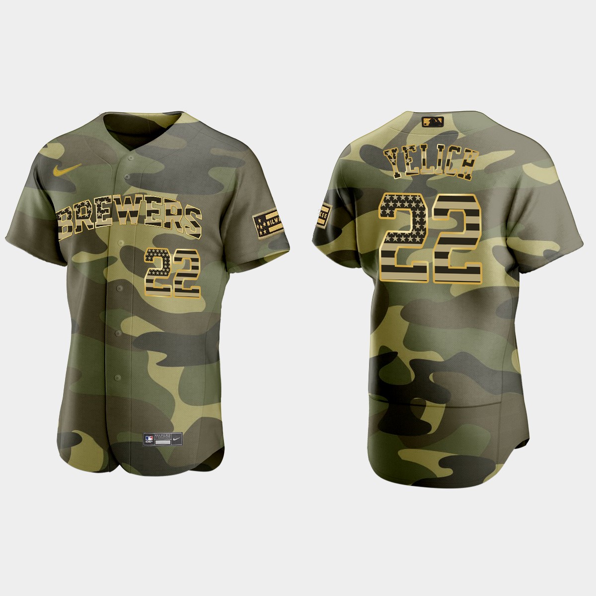 Christian Yelich Milwaukee Brewers 2022 Armed Forces Day Jersey - Camo