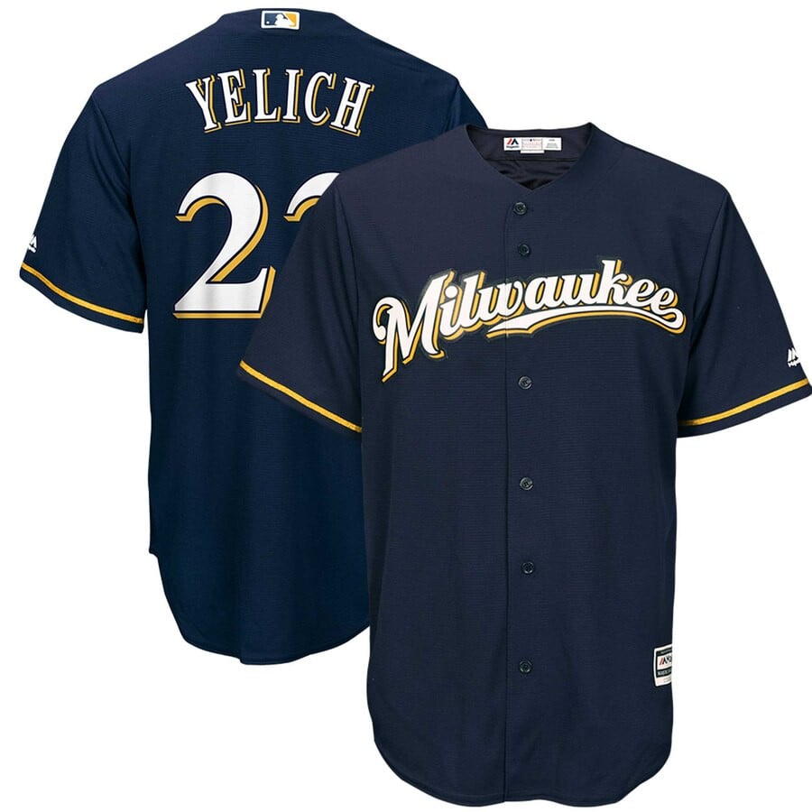 Christian Yelich Milwaukee Brewers Majestic Alternate Official Cool Base Player Stitched Jersey – Navy