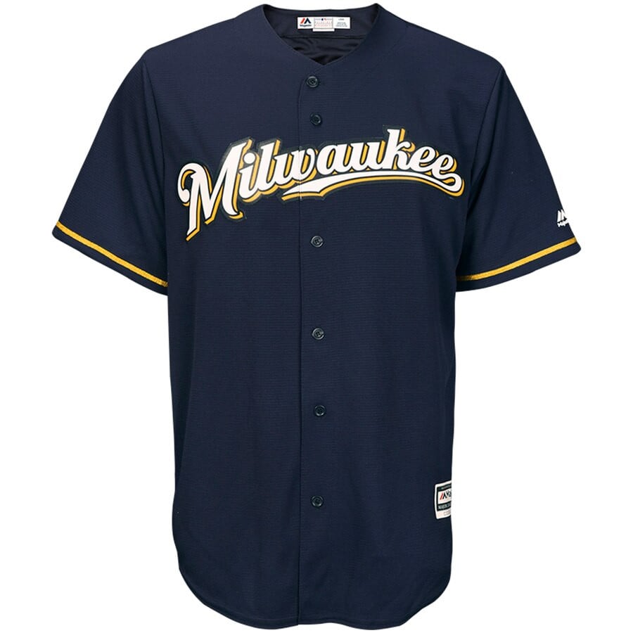 Christian Yelich Milwaukee Brewers Majestic Alternate Official Cool Base Player Stitched Jersey – Navy