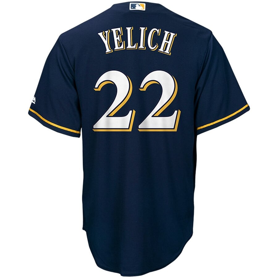 Christian Yelich Milwaukee Brewers Majestic Alternate Official Cool Base Player Stitched Jersey – Navy