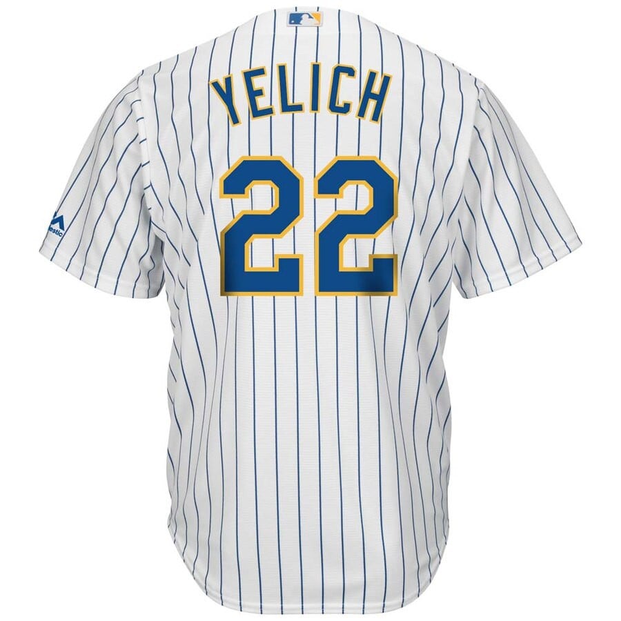 Christian Yelich Milwaukee Brewers Majestic Alternate Official Cool Base Player Stitched Jersey – White Royal