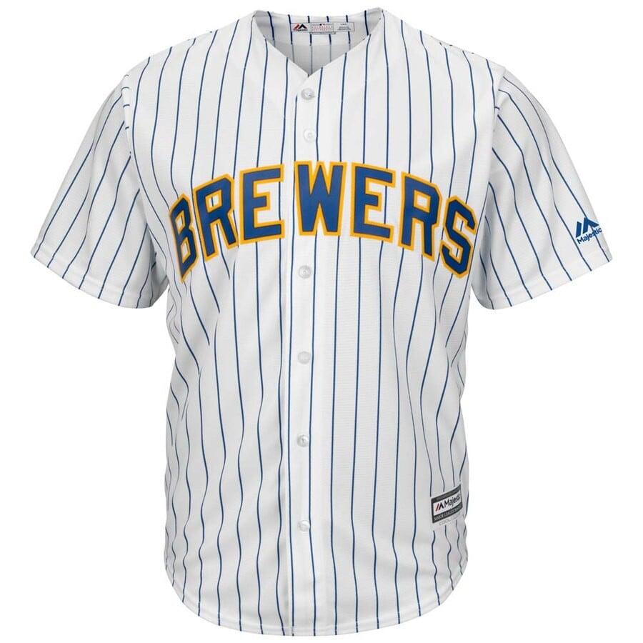 Christian Yelich Milwaukee Brewers Majestic Alternate Official Cool Base Player Stitched Jersey – White Royal