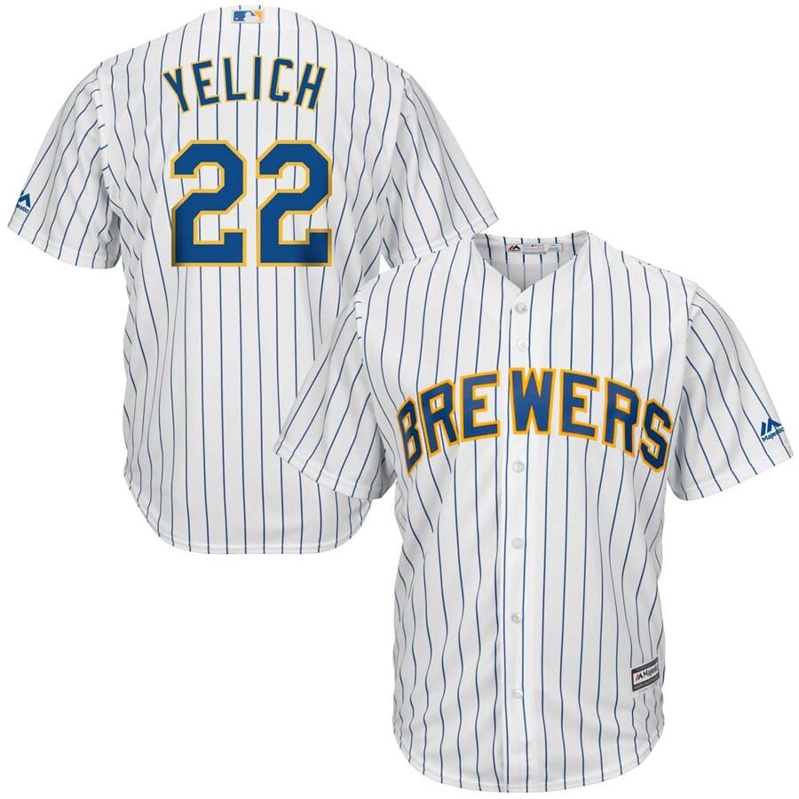 Christian Yelich Milwaukee Brewers Majestic Alternate Official Cool Base Player Stitched Jersey – White Royal