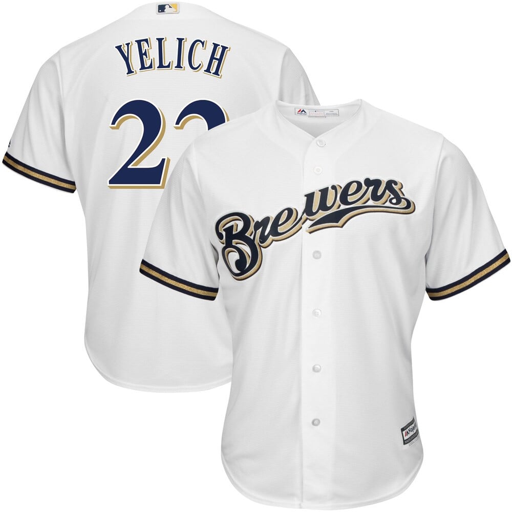 Christian Yelich Milwaukee Brewers Majestic Big And Tall Home Cool Base Player Stitched Jersey – White
