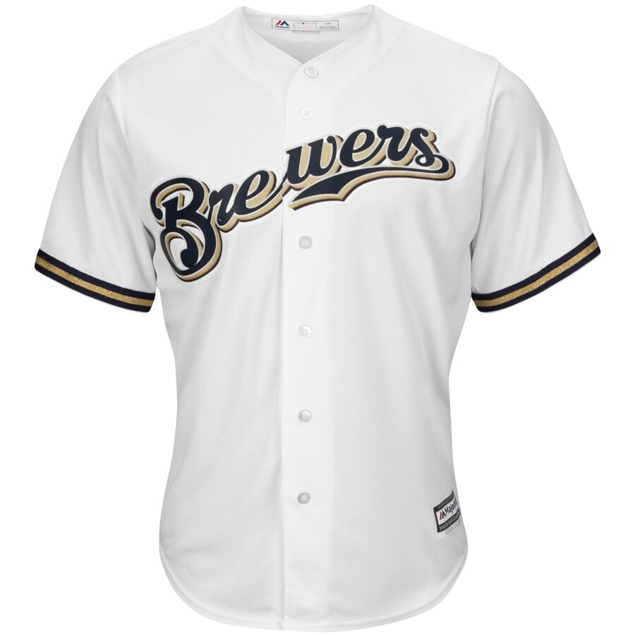 Christian Yelich Milwaukee Brewers Majestic Big And Tall Home Cool Base Player Stitched Jersey – White