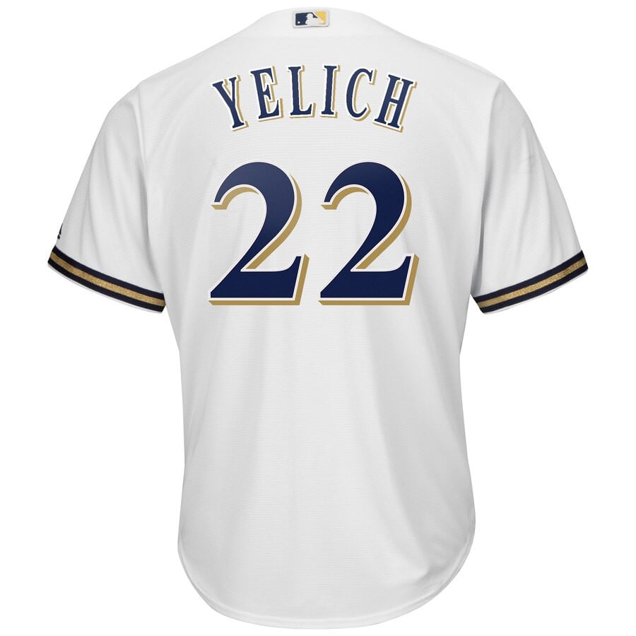Christian Yelich Milwaukee Brewers Majestic Home Hispanic Heritage Cool Base Player Stitched Jersey – White