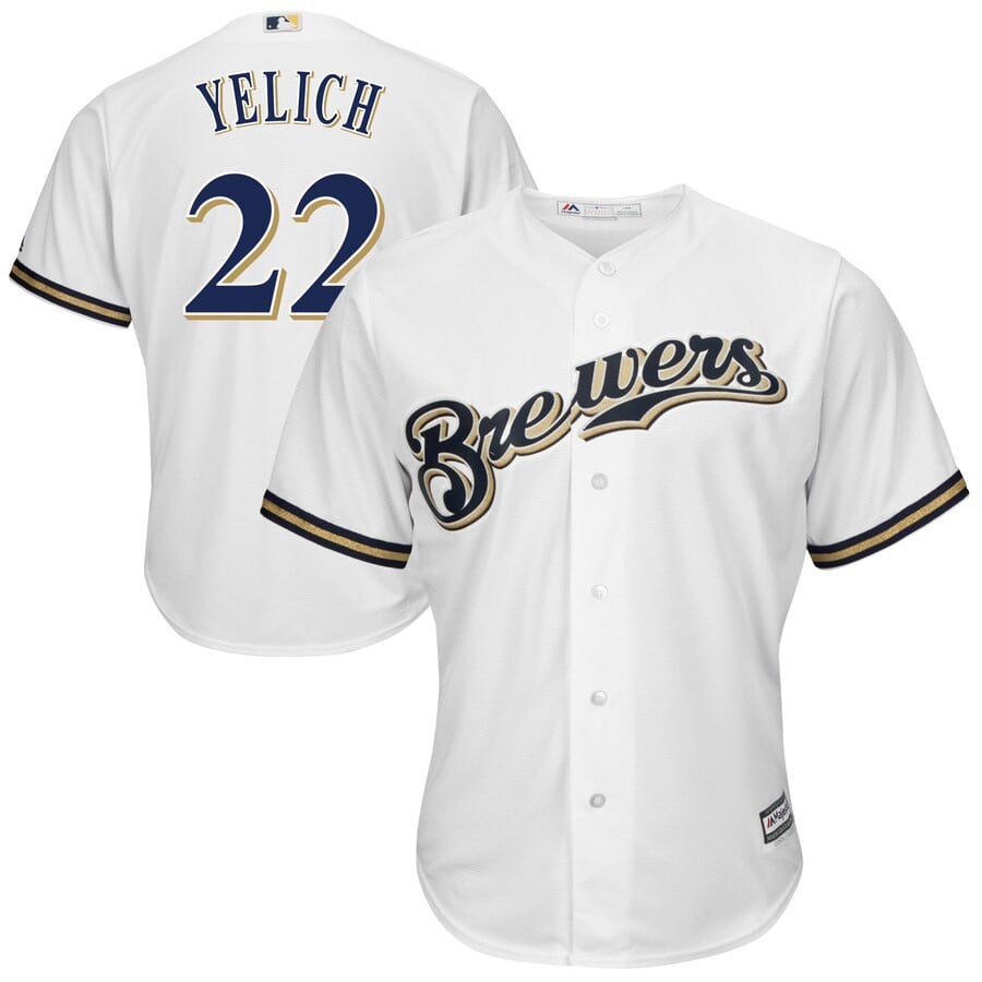 Christian Yelich Milwaukee Brewers Majestic Official Cool Base Player Stitched Jersey – White