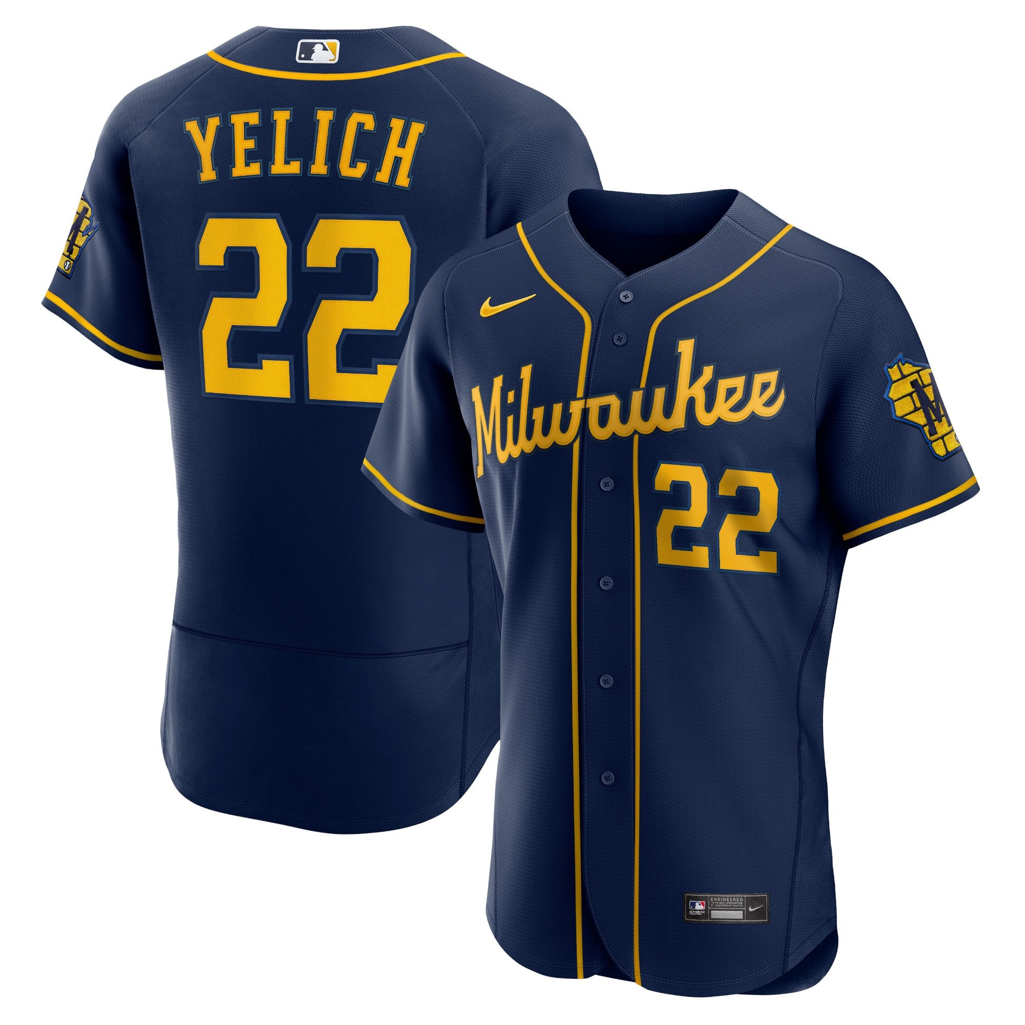 Christian Yelich Milwaukee Brewers Nike 50th Season Alternate Authentic Player Stitched Jersey – Navy