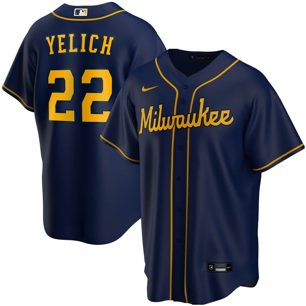 Christian Yelich Milwaukee Brewers Nike Alternate 2020 Player Stitched Jersey – Navy Color