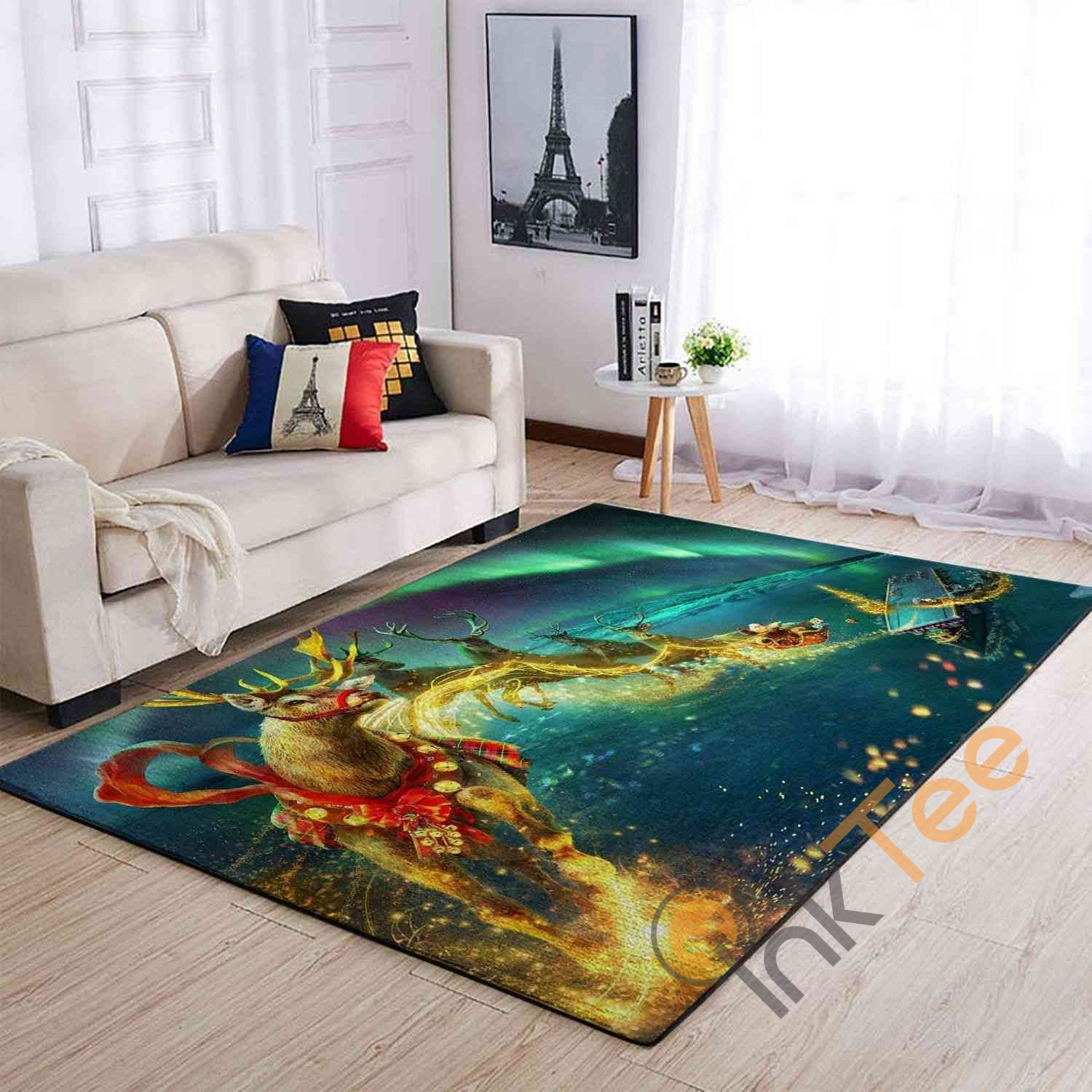 Christmas Deer Sleigh Area Rectangle Rug