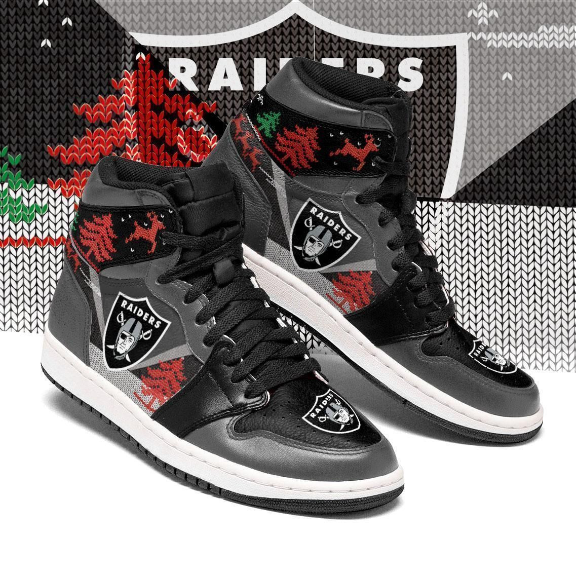 Christmas Oakland Raiders Nfl Football Air Sneakers Sneakers Sport Sneakers High Top Air Jordan Sneaker, Air Jordan Hightop