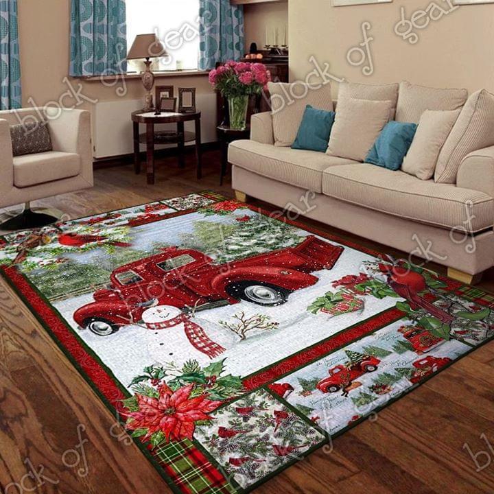 Christmas Red Truck In Snowy Cardinals Living Room Limited Edition Rectangle Rug