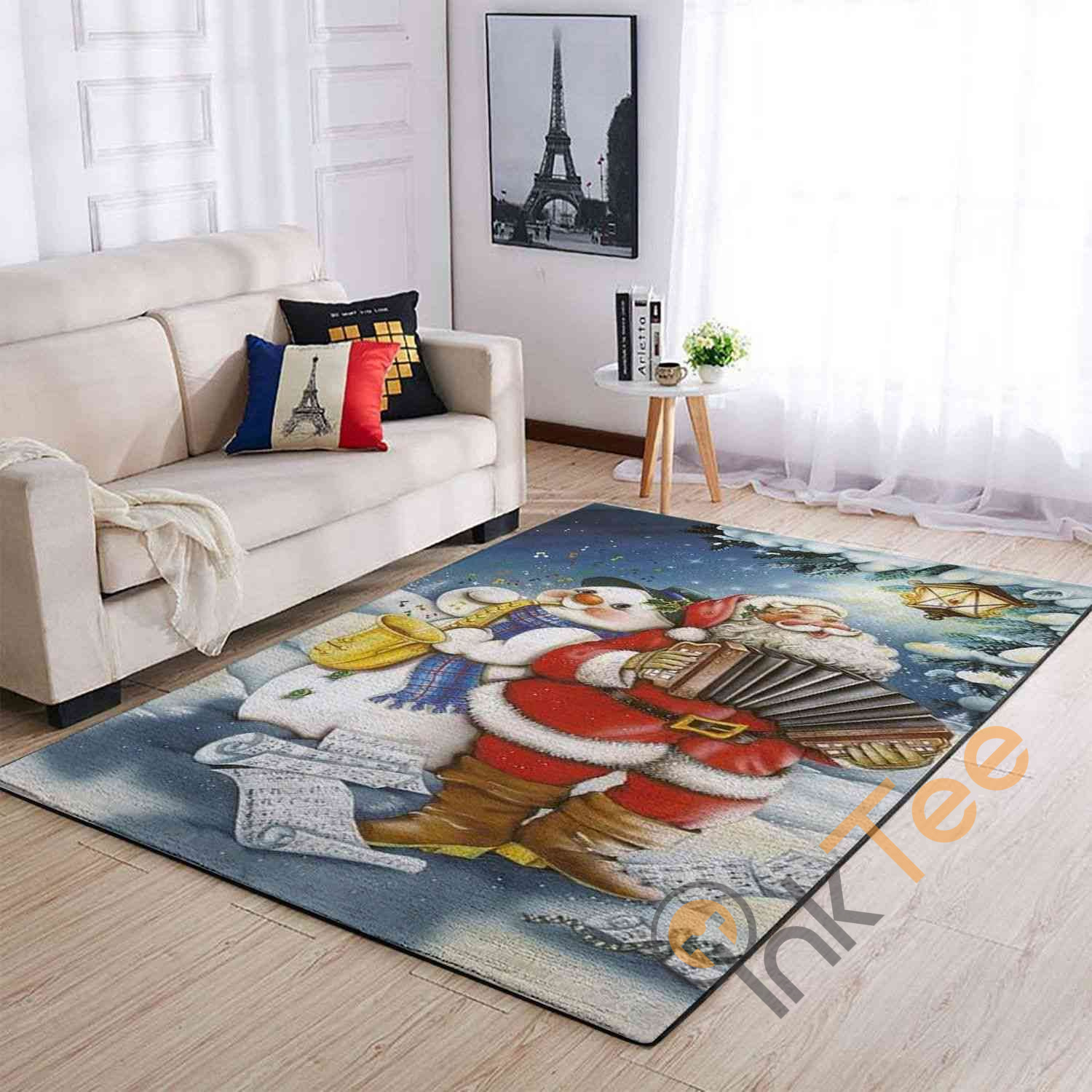 Christmas Santa Claus Snowman Area Rectangle Rug