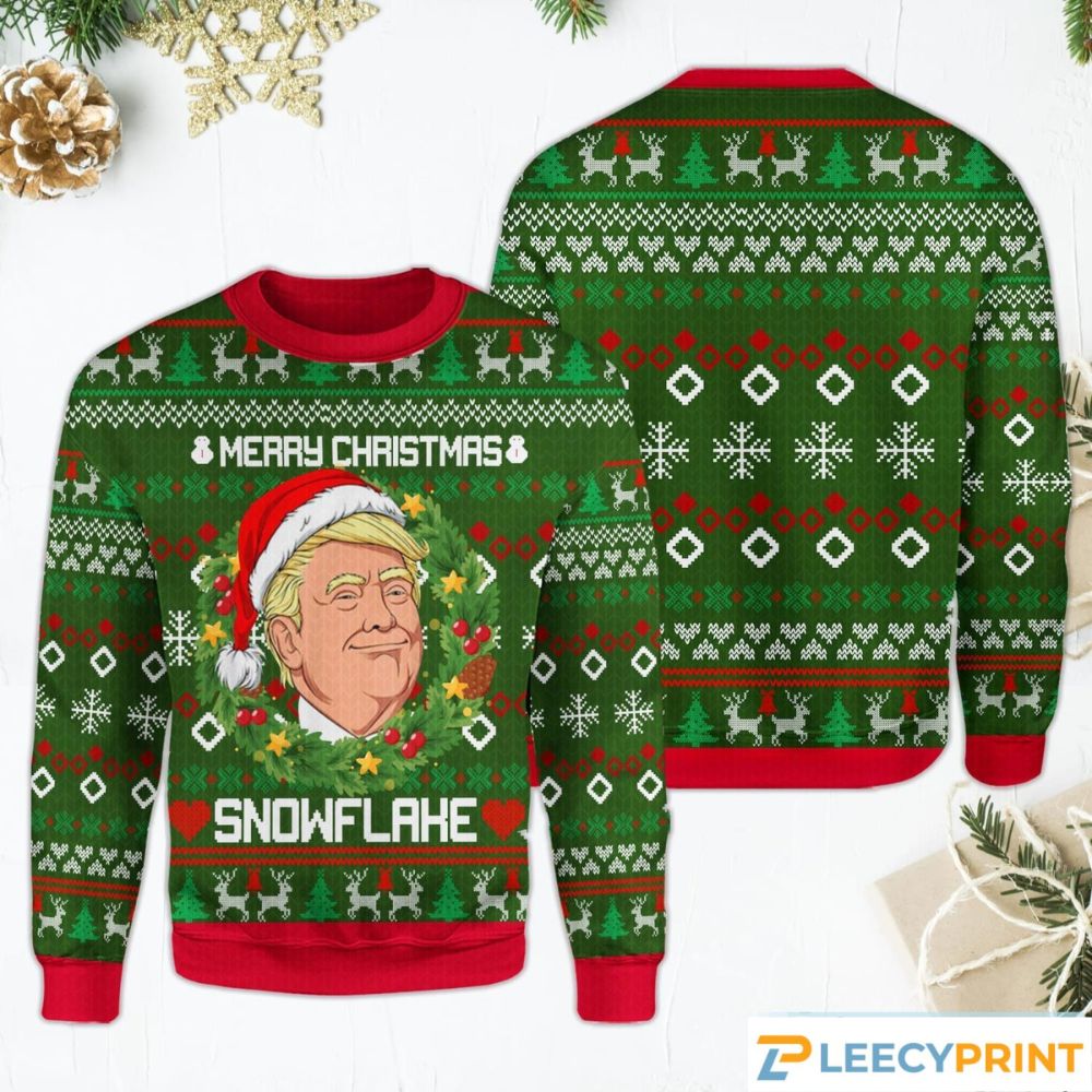 Christmas Snowflake Funny Laurel Wreath Trump Christmas Sweater