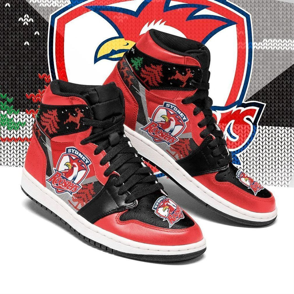 Christmas Sydney Roosters NRL Fashion Sneakers Basketball Shoes Leather High Top Air Jordan Sneaker, Air Jordan Hightop