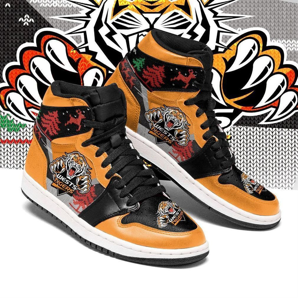 Christmas Wests Tigers NRL Fashion Sneakers Basketball Shoes Leather High Top Air Jordan Sneaker, Air Jordan Hightop