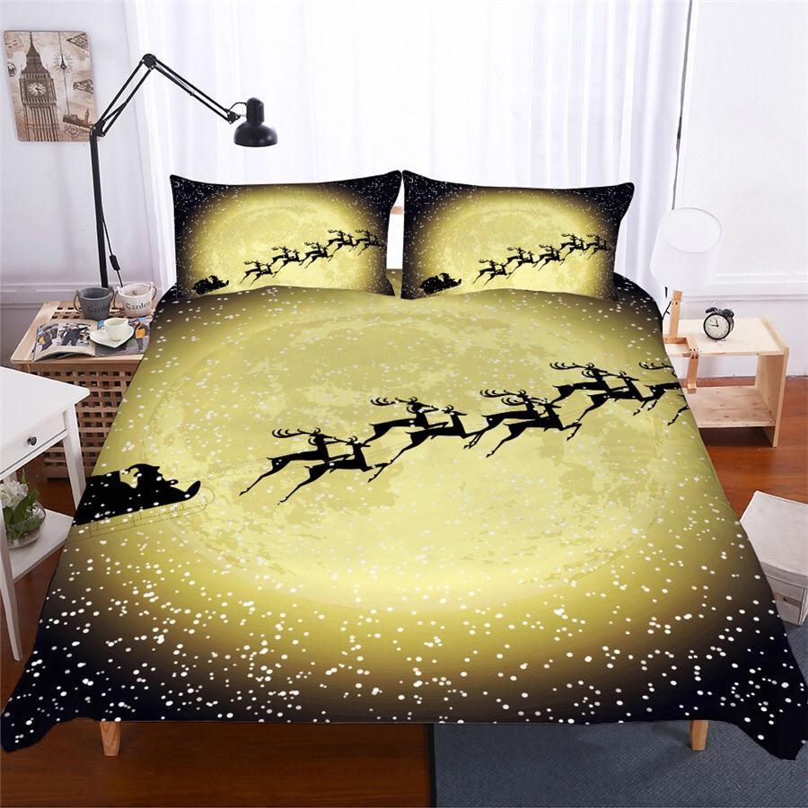 Christmasleigh In Front Of Golden Moon 3D Customized Duvet Cover Bedding Set