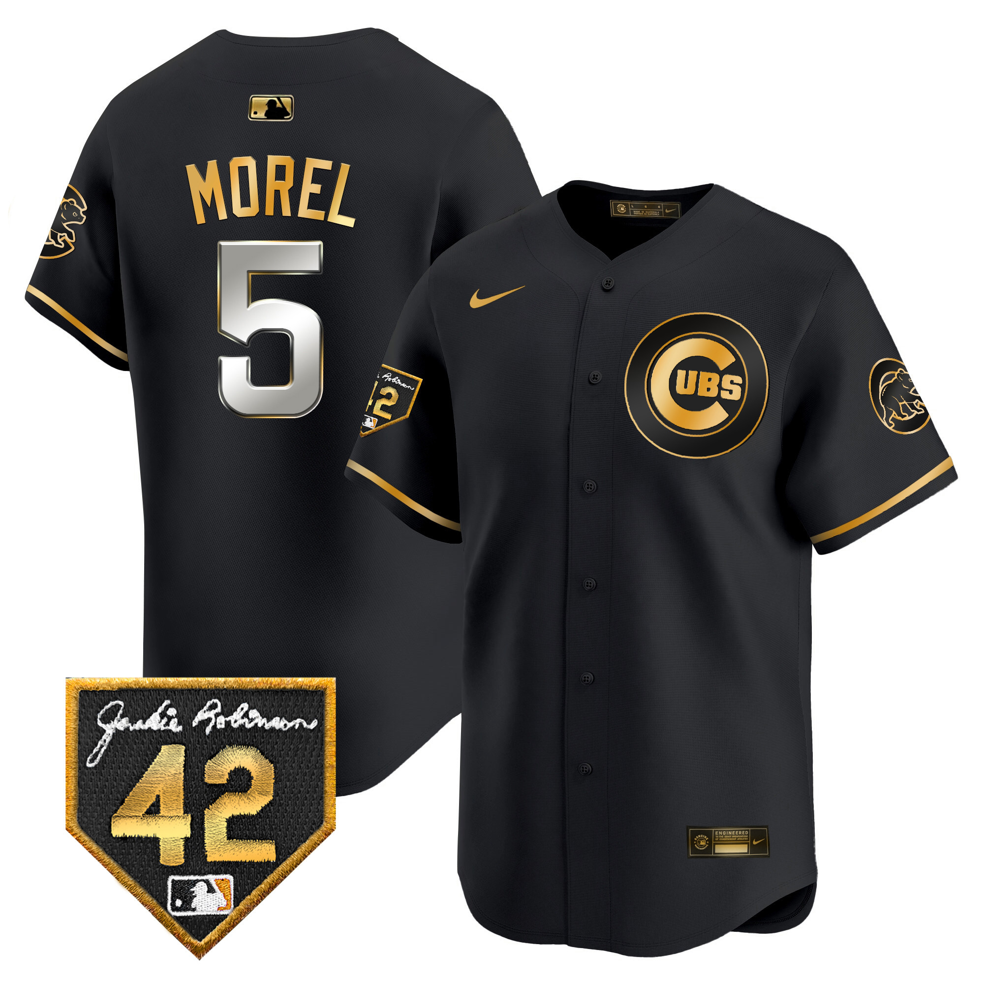 Christopher Morel Men's Chicago Cubs 2024 Jackie Robinson Patch Vapor Premier Limited V2 Black Gold Jersey - All Stitched