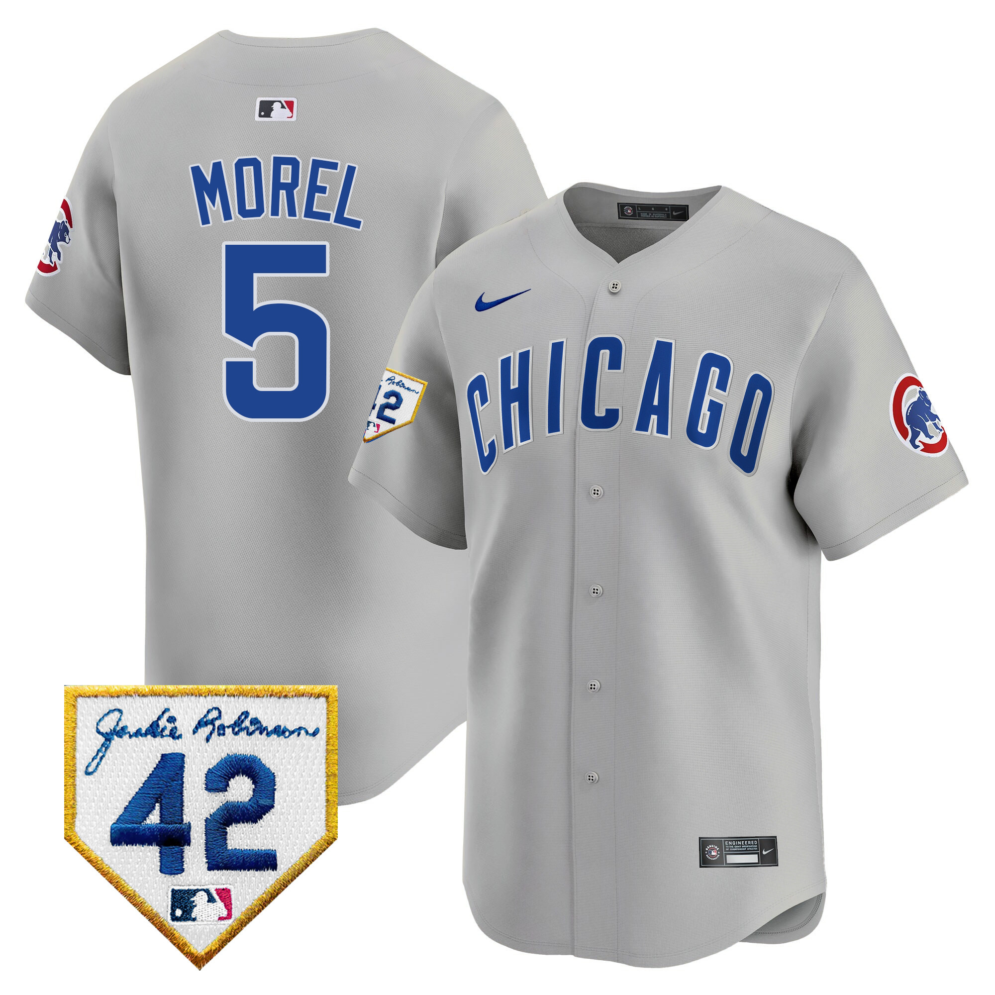 Christopher Morel Men's Chicago Cubs 2024 Jackie Robinson Patch Vapor Premier Limited V2 Gray Road Jersey - All Stitched