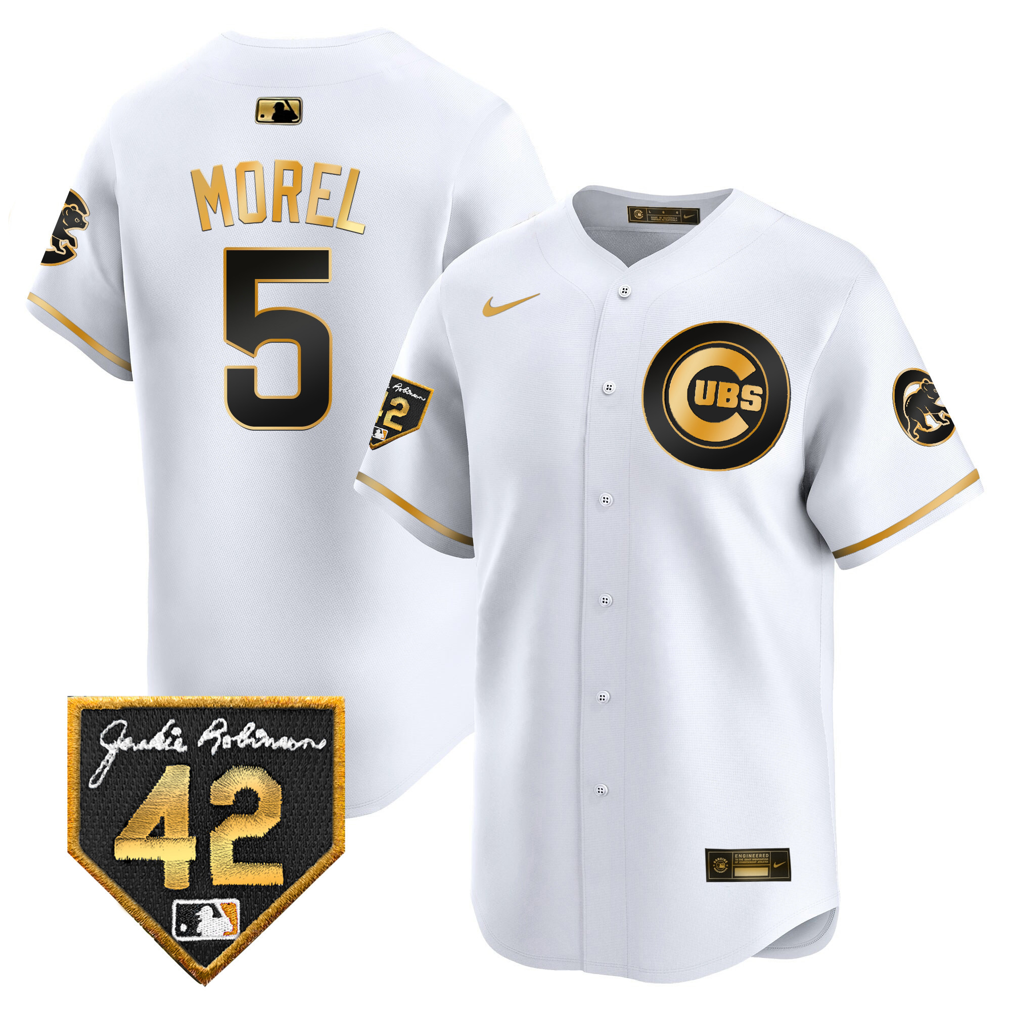 Christopher Morel Men's Chicago Cubs 2024 Jackie Robinson Patch Vapor Premier Limited V2 White Gold Jersey - All Stitched