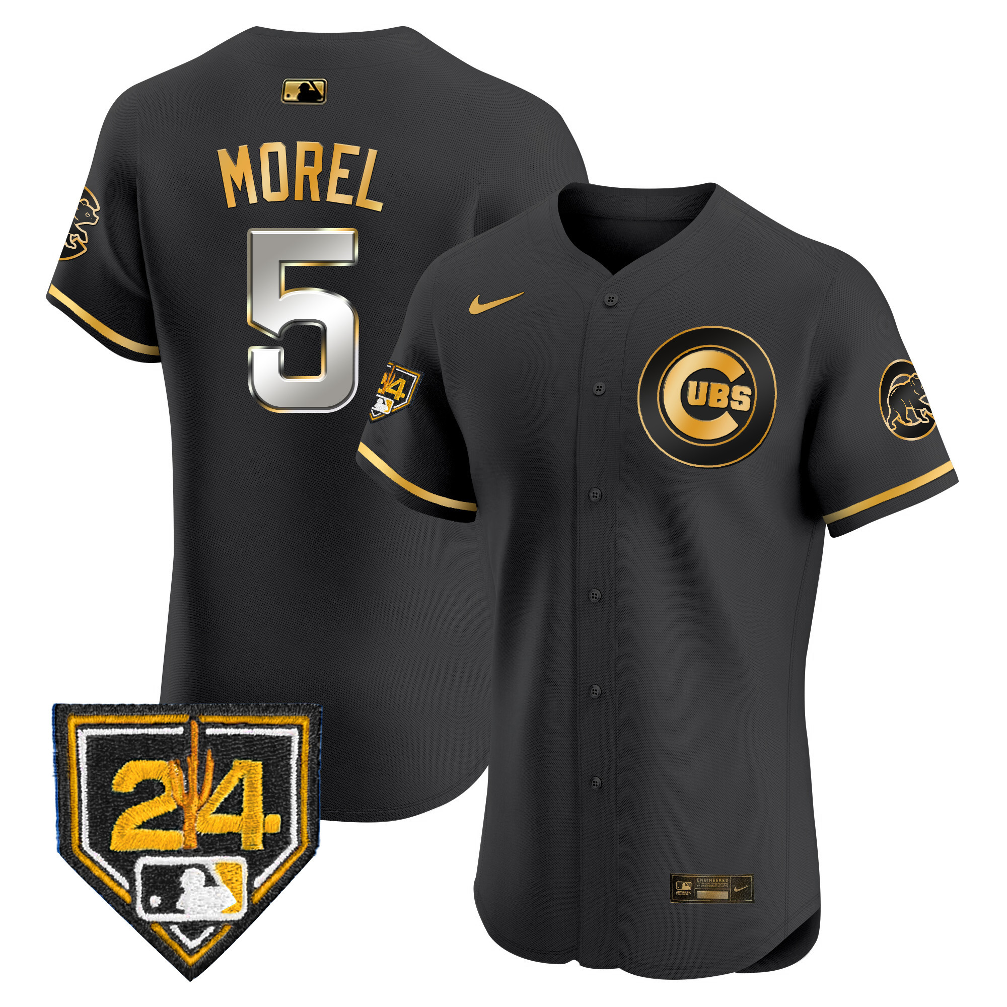 Christopher Morel Men's Chicago Cubs 2024 Spring Training Patch Vapor Premier Elite V2 Black Gold Jersey - All Stitched