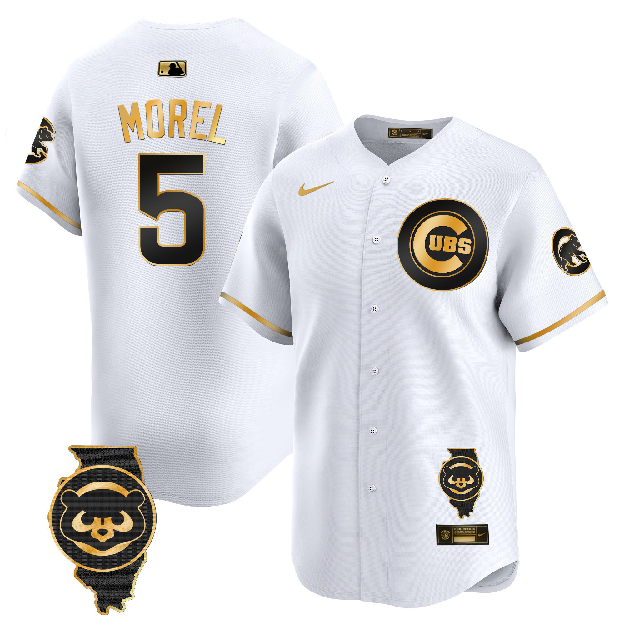 Christopher Morel Men's Chicago Cubs Illinois Patch Vapor Premier Limited V2 White Gold Jersey - All Stitched