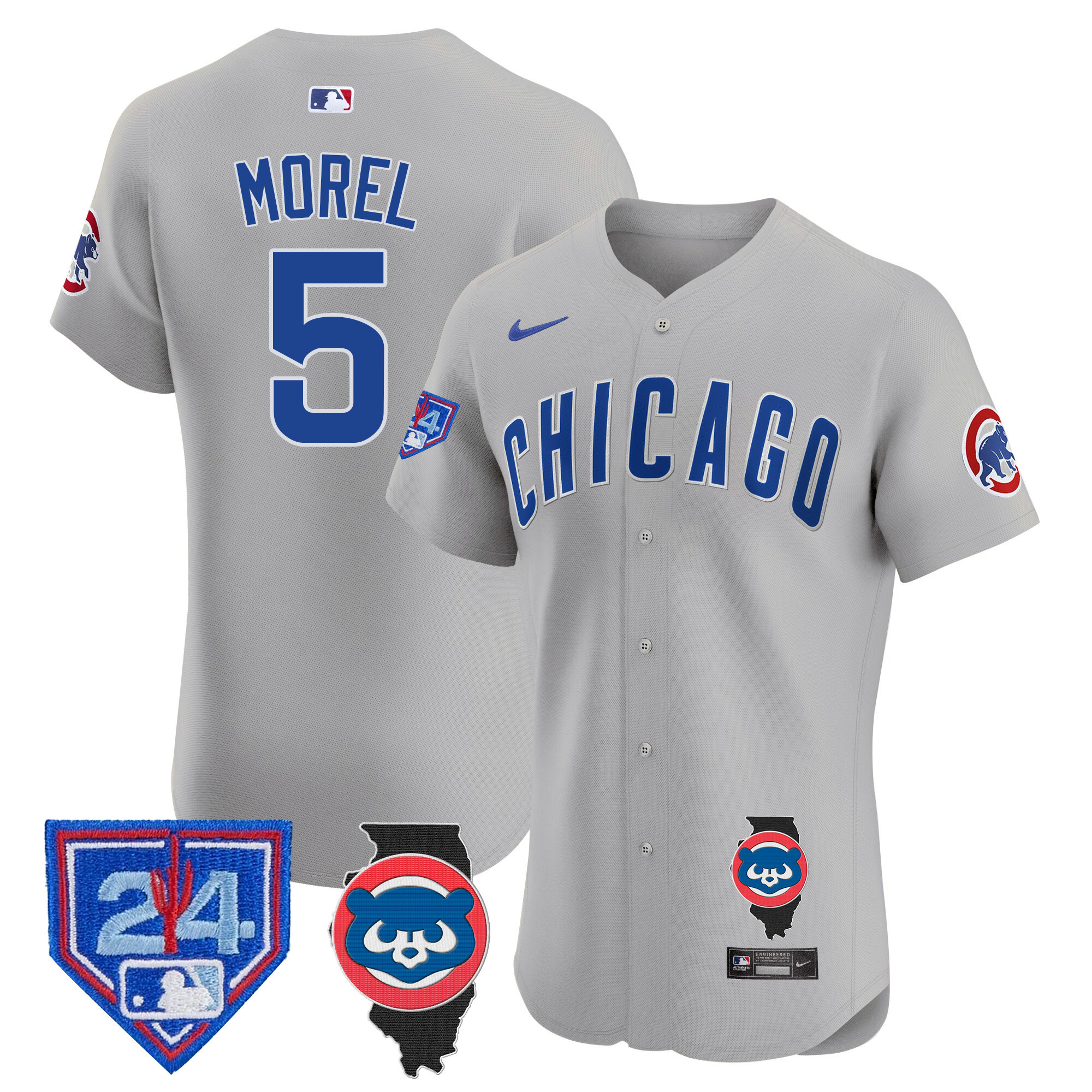 Christopher Morel Men's Chicago Cubs Spring Training & Illinois Patch Vapor Premier Elite Gray Road Jersey - All Stitched