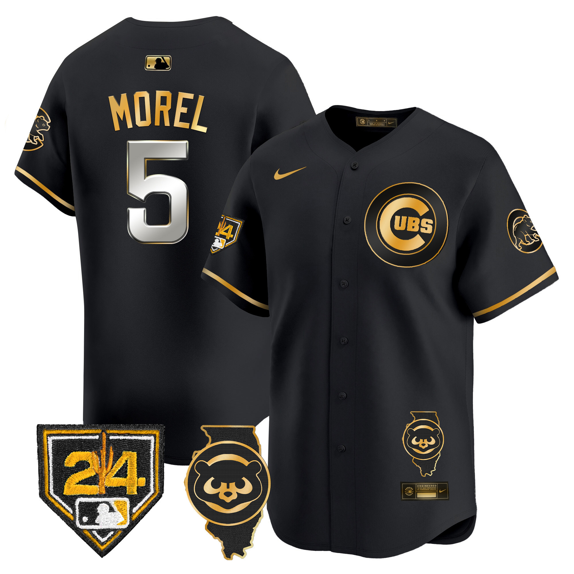 Christopher Morel Men's Chicago Cubs Spring Training & Illinois Patch Vapor Premier Limited Black Gold Jersey - All Stitched