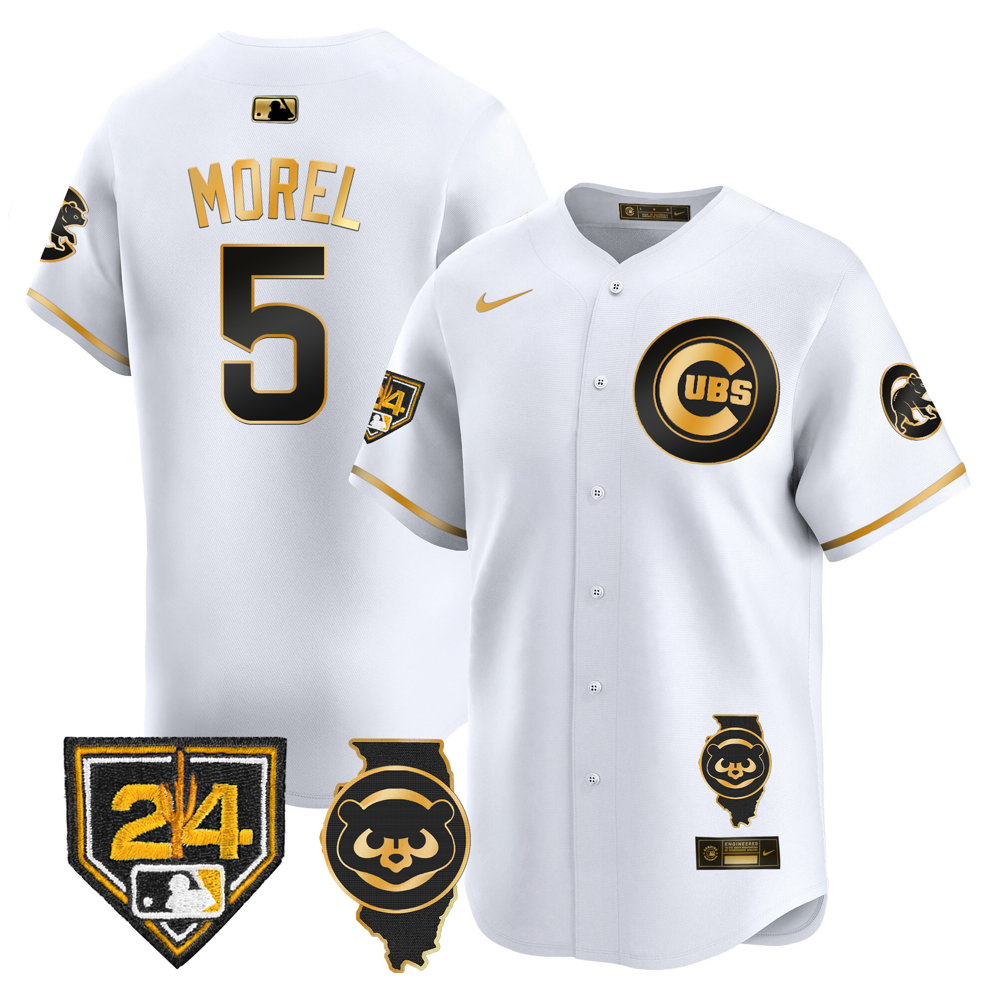 Christopher Morel Men's Chicago Cubs Spring Training & Illinois Patch Vapor Premier Limited White Gold Jersey - All Stitched