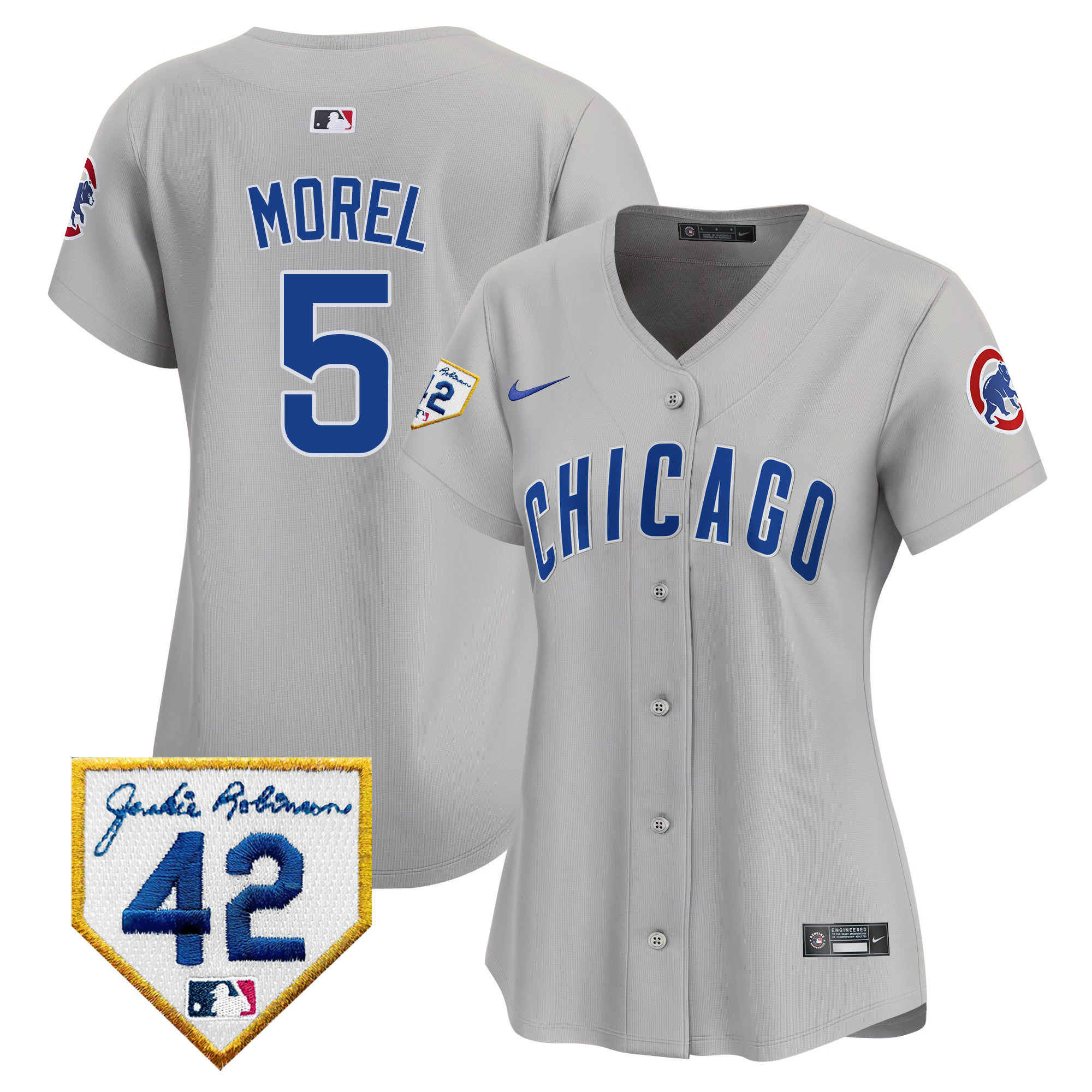Christopher Morel Women's Chicago Cubs Jackie Robinson Patch Vapor Premier Limited Gray Road Jersey - All Stitched