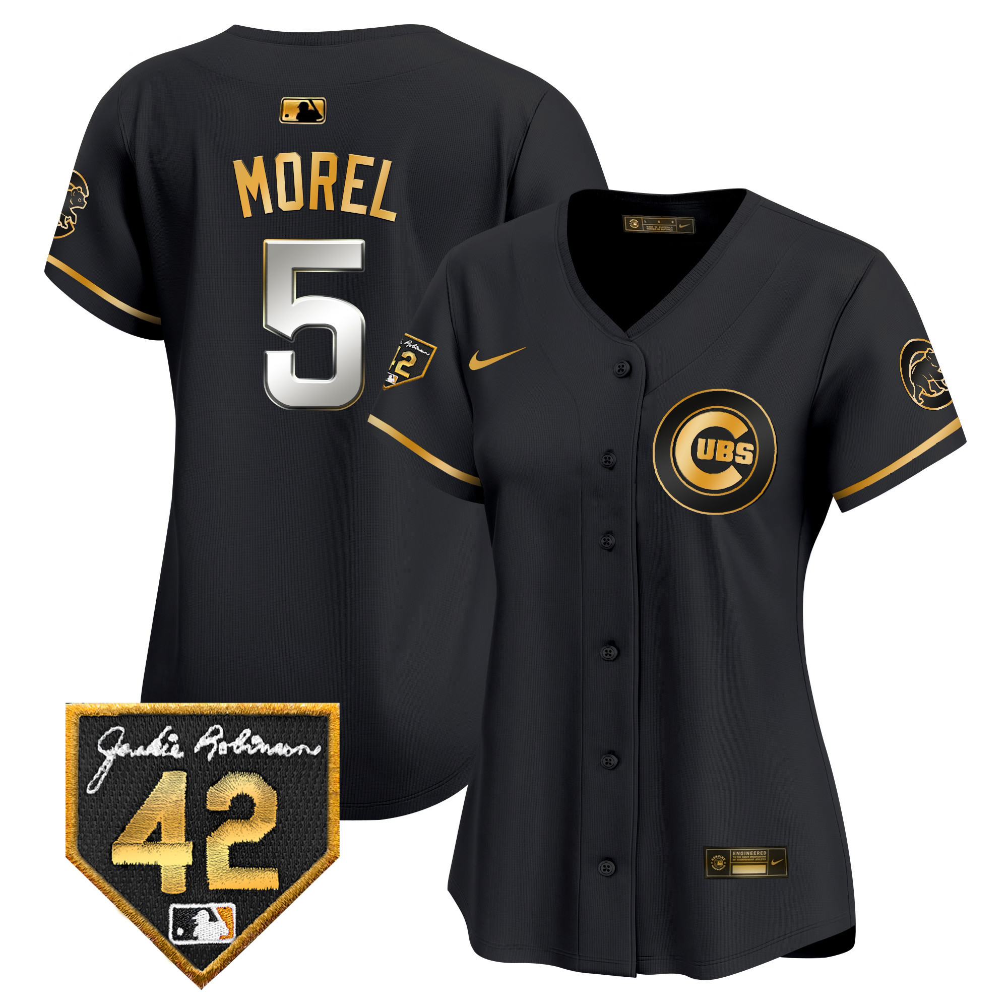 Christopher Morel Women's Chicago Cubs Jackie Robinson Patch Vapor Premier Limited V2 Black Gold Jersey - All Stitched