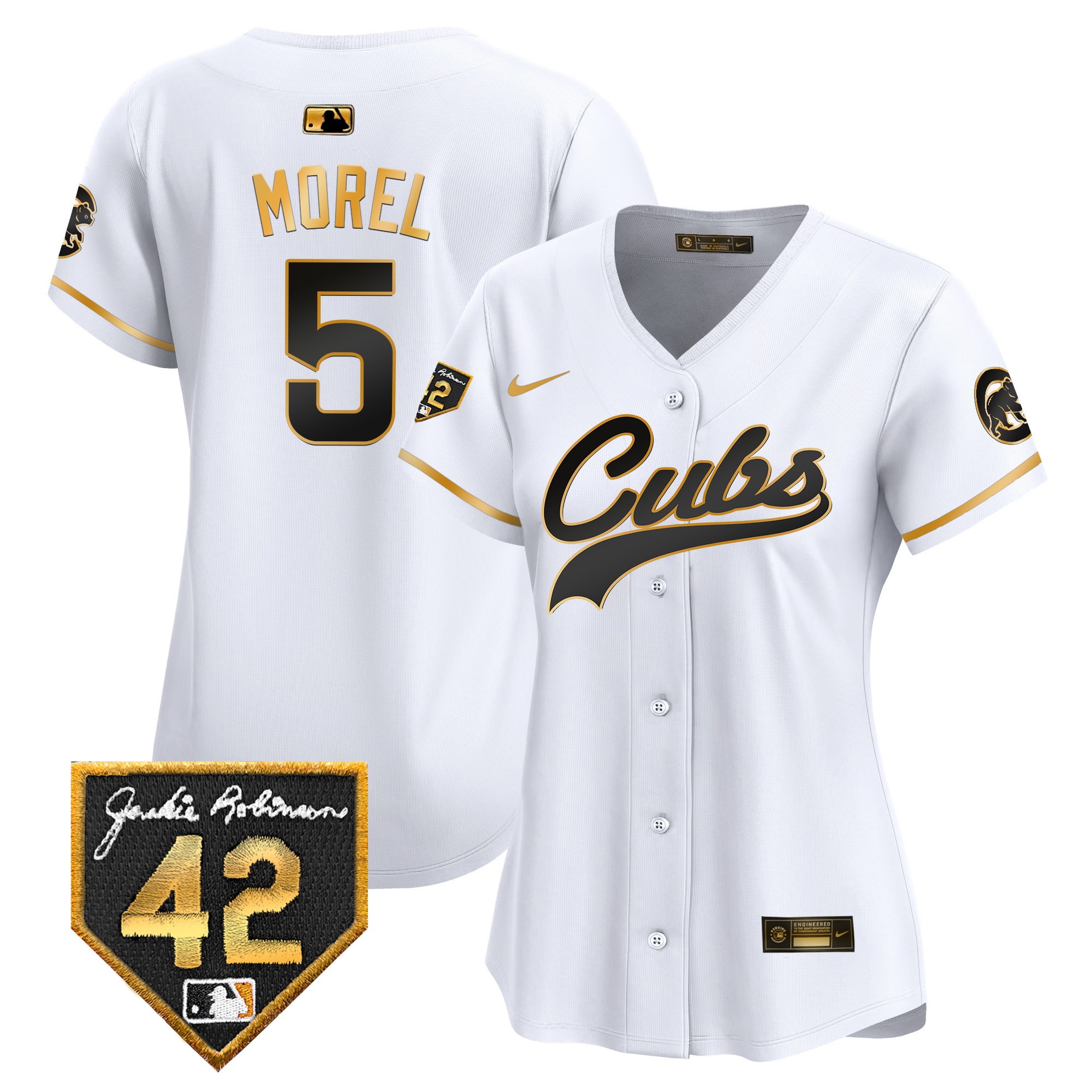 Christopher Morel Women's Chicago Cubs Jackie Robinson Patch Vapor Premier Limited White Gold Jersey - All Stitched