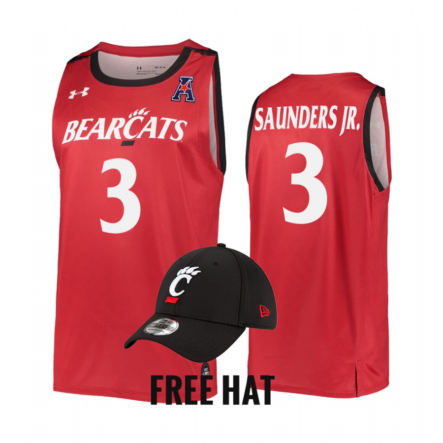 Cincinnati Bearcats Mike Saunders Jr. Jersey 2022 College Red Free Hat Uniform